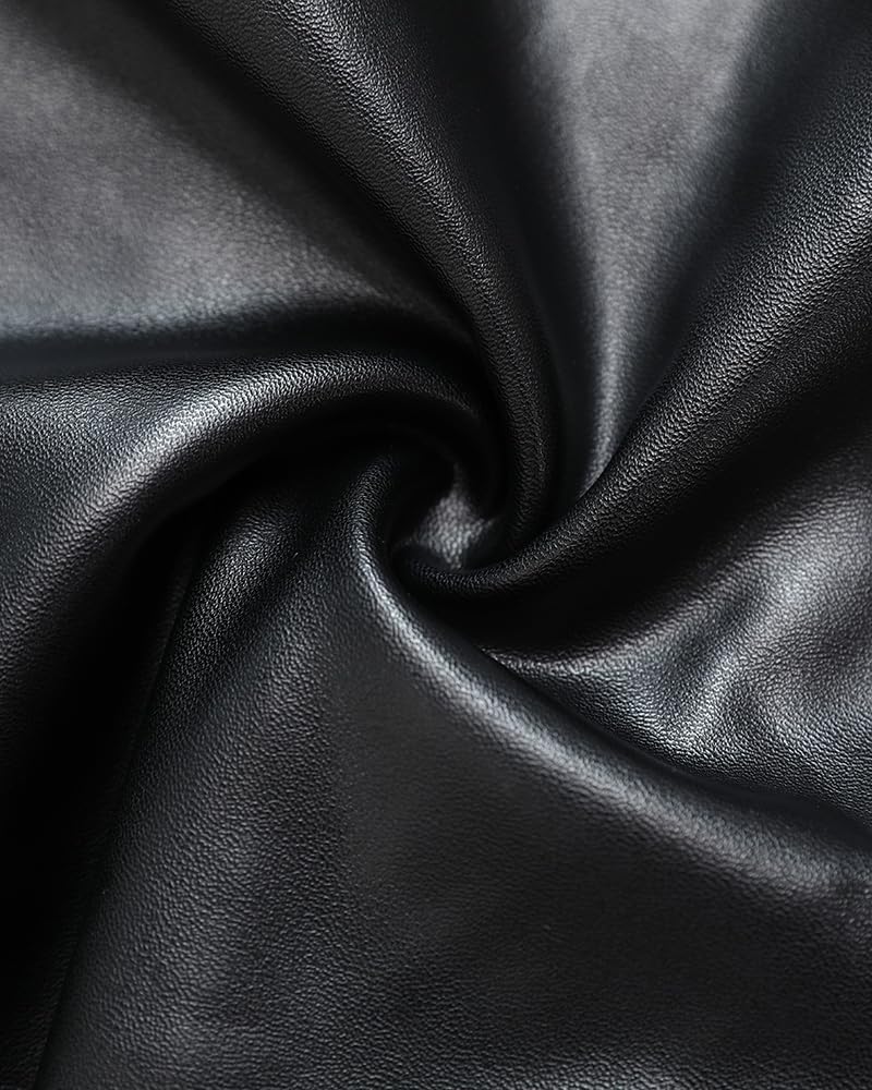 CHICME Womens Stretch Faux Leather Pants High Waist Curved Fleece Lined Tights Pants PU Leather Leggings - Image 7