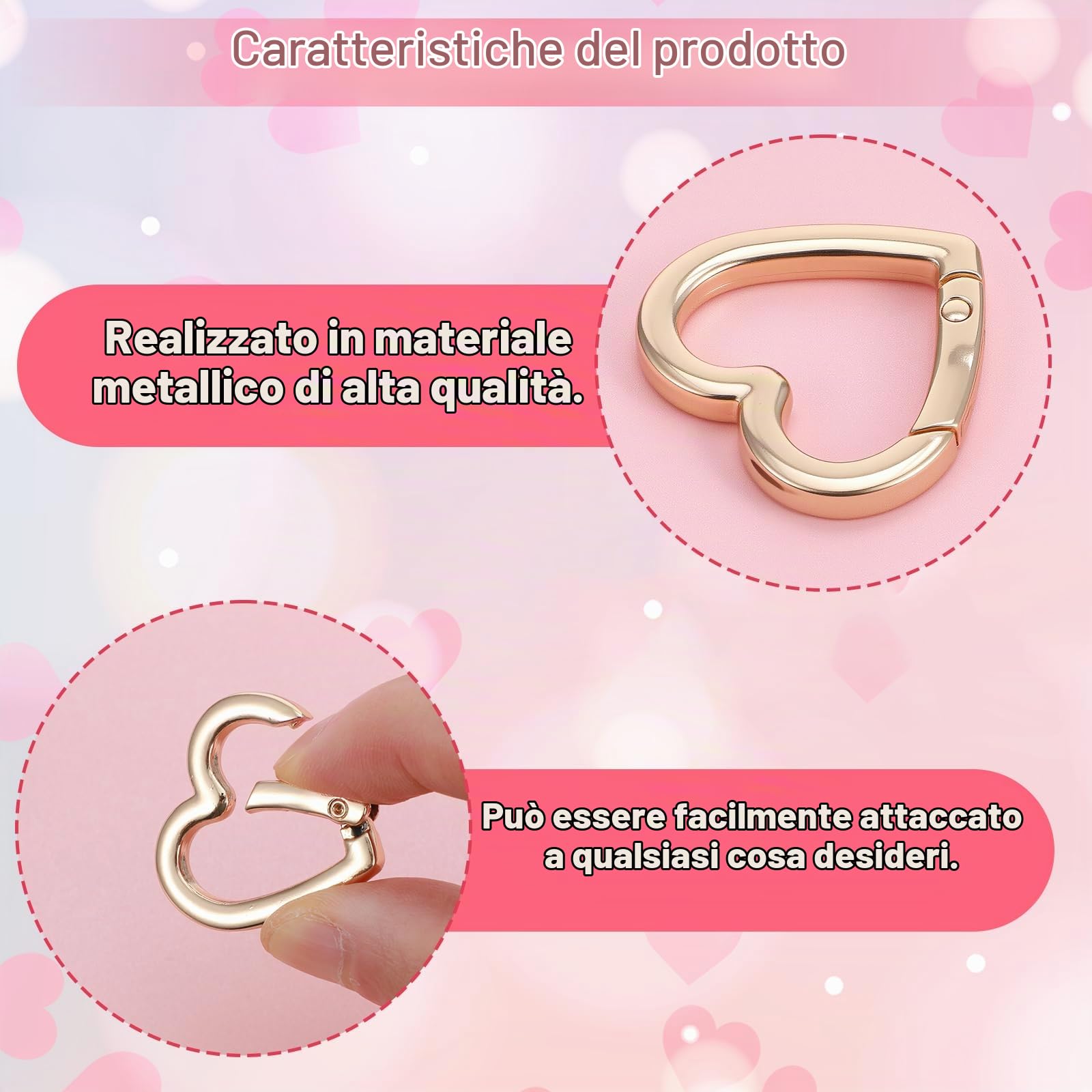 4 portachiavi a forma di cuore dorato con chiusura a molla in lega di zinco, fibbie girevoli leggere per portachiavi, fai da te, borsetta, accessori per borsa