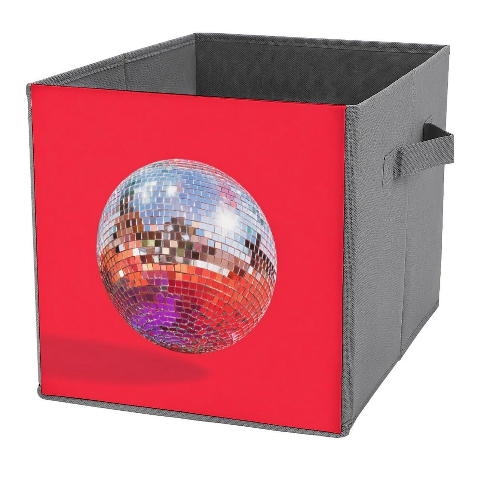 Jubonexis Disco Ball on Red Cube Storage Bins Storage Cubes Foldable Decorative Fabric Storage Baskets Home Organizers with Handles for Shelves,Closet, 27x27 CM
