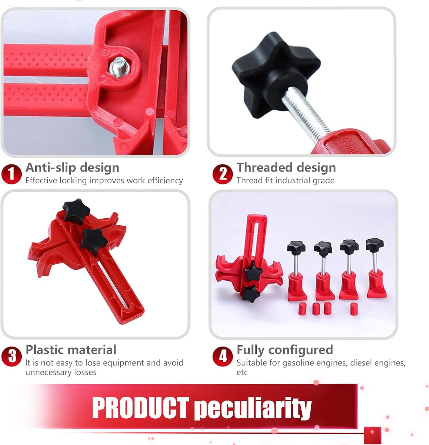 9 Piece Car Camshaft Clamp Locking Tool, Cam Engine Timing Sprocket Gear Locking Tool Kit, Car Generator Accessories, Universal for Most Cars (Red)