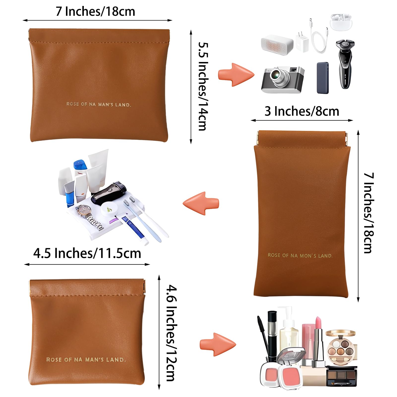 MIUPOO Small Purse Makeup Bag for Women,Elastic Open Close Storage Bag Mini Travel Storage Bag,Waterproof Organizer Pouch for Lipstick Cosmetics Headphones Jewelry,3 Pieces,Brown - Image 2