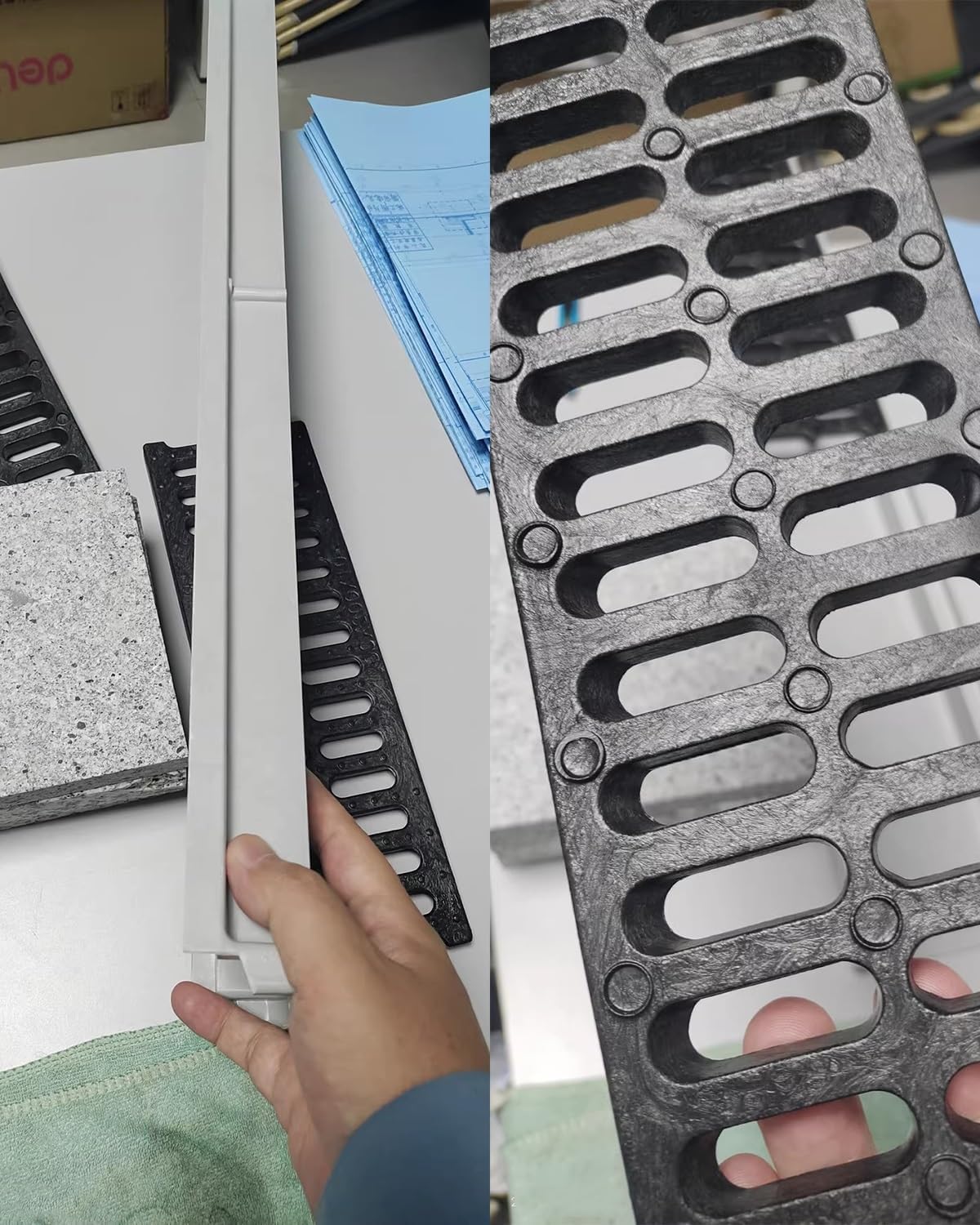 プラスチック製排水溝トラック、 長さ60cm、取り外し可能な下水排水シンク（キッチン、デッキ、パティオ用）、 滑り止め加工の長方形溝