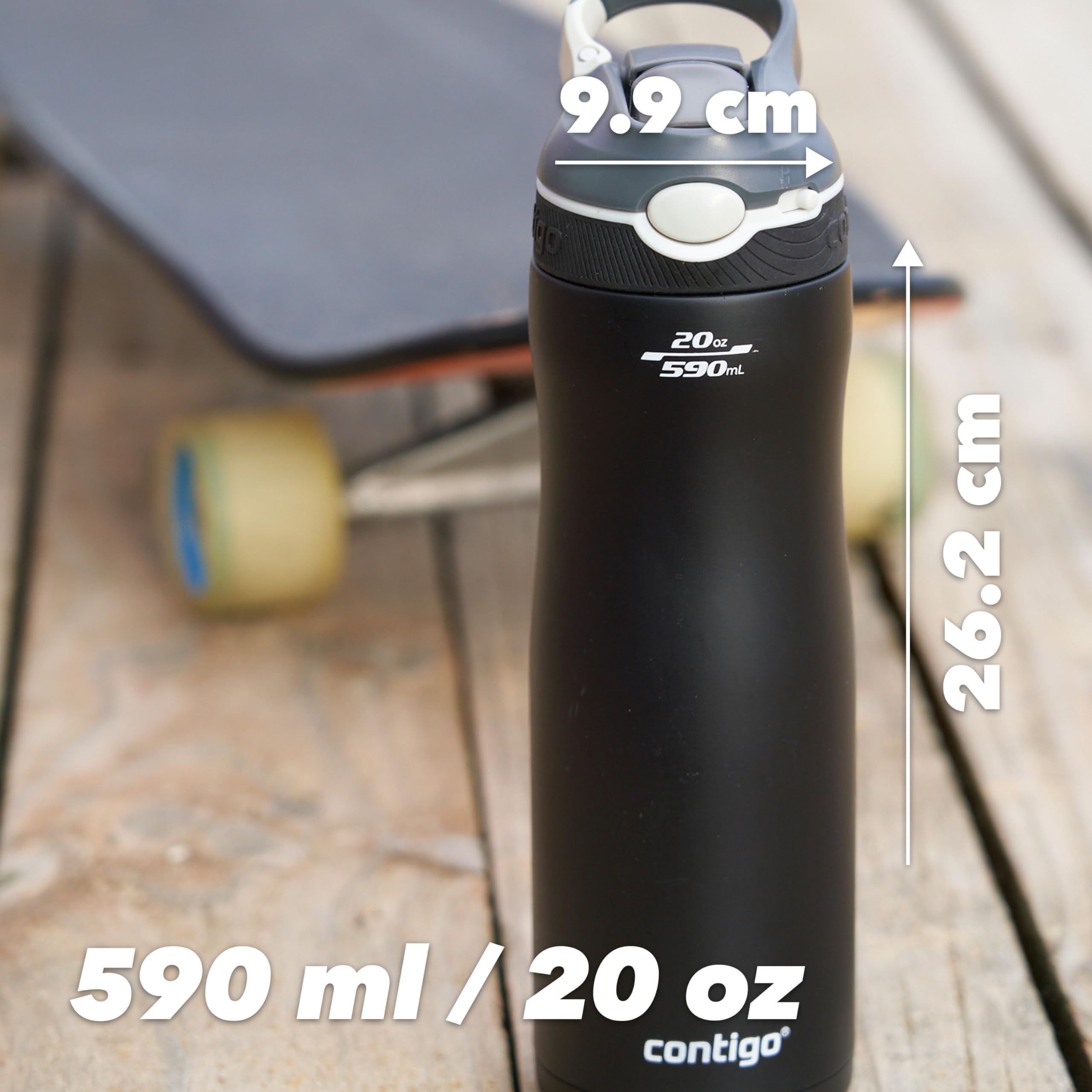 Contigo Ashland Chill butelka na wodę ze słomką, utrzymuje napoje w chłodzie przez 24 h, izolowana butelka na napoje ze stali nierdzewnej, szczelna, sportowa, na siłownię, rower, wędrówki, 590 ml,