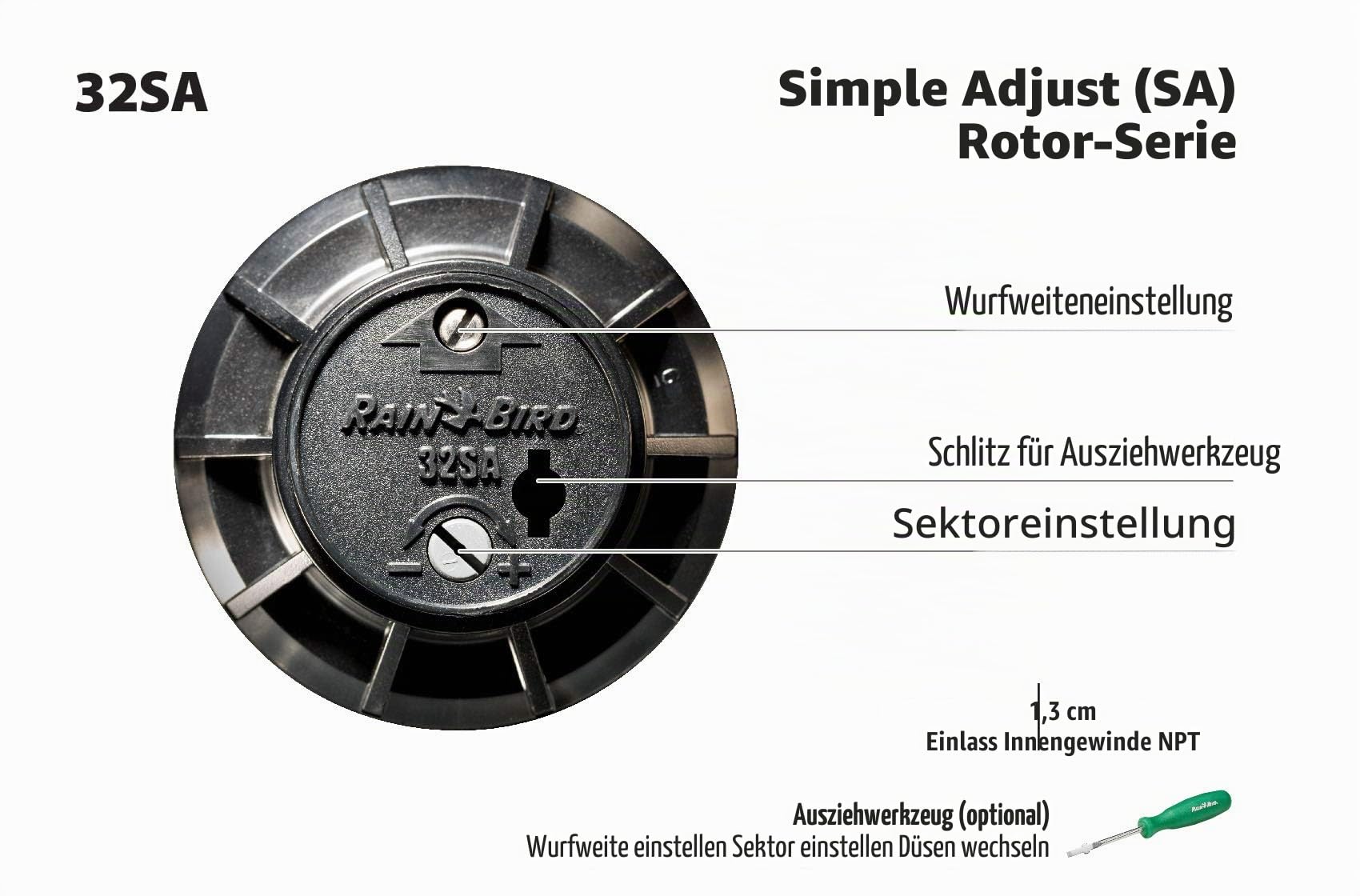 Rain Bird 32SA/4PKS Simple Adjust 32SA Getriebe-Rotor, einstellbar 40°-360° Muster, 48,1-81,2 cm Sprühabstand, 4 Stück, Schwarz