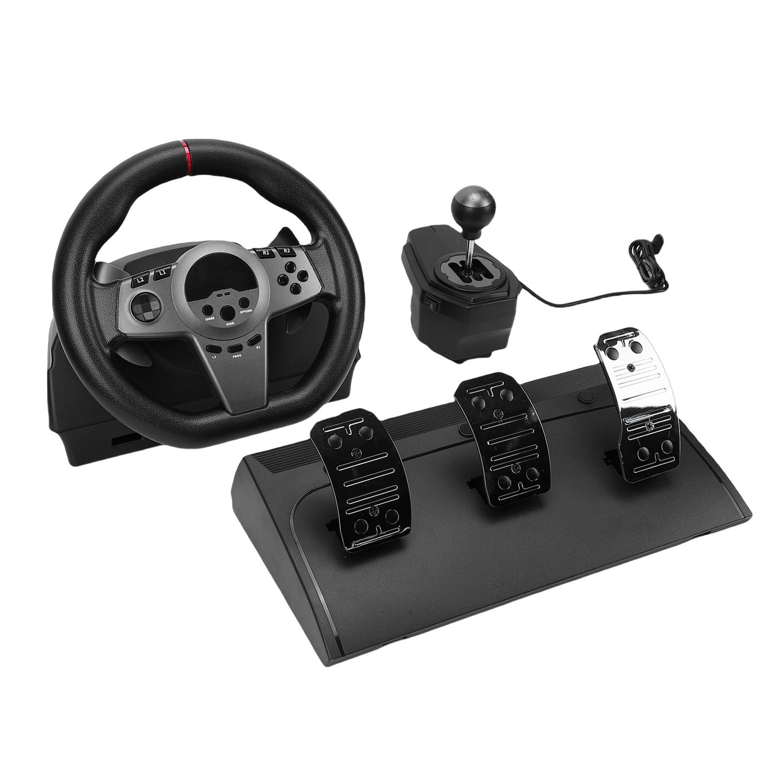 Denash Juego de Ruedas de Carreras para Juegos, Simulación de Dirección de 270° con Pedales de para Consola de Juegos con Interruptor de PC