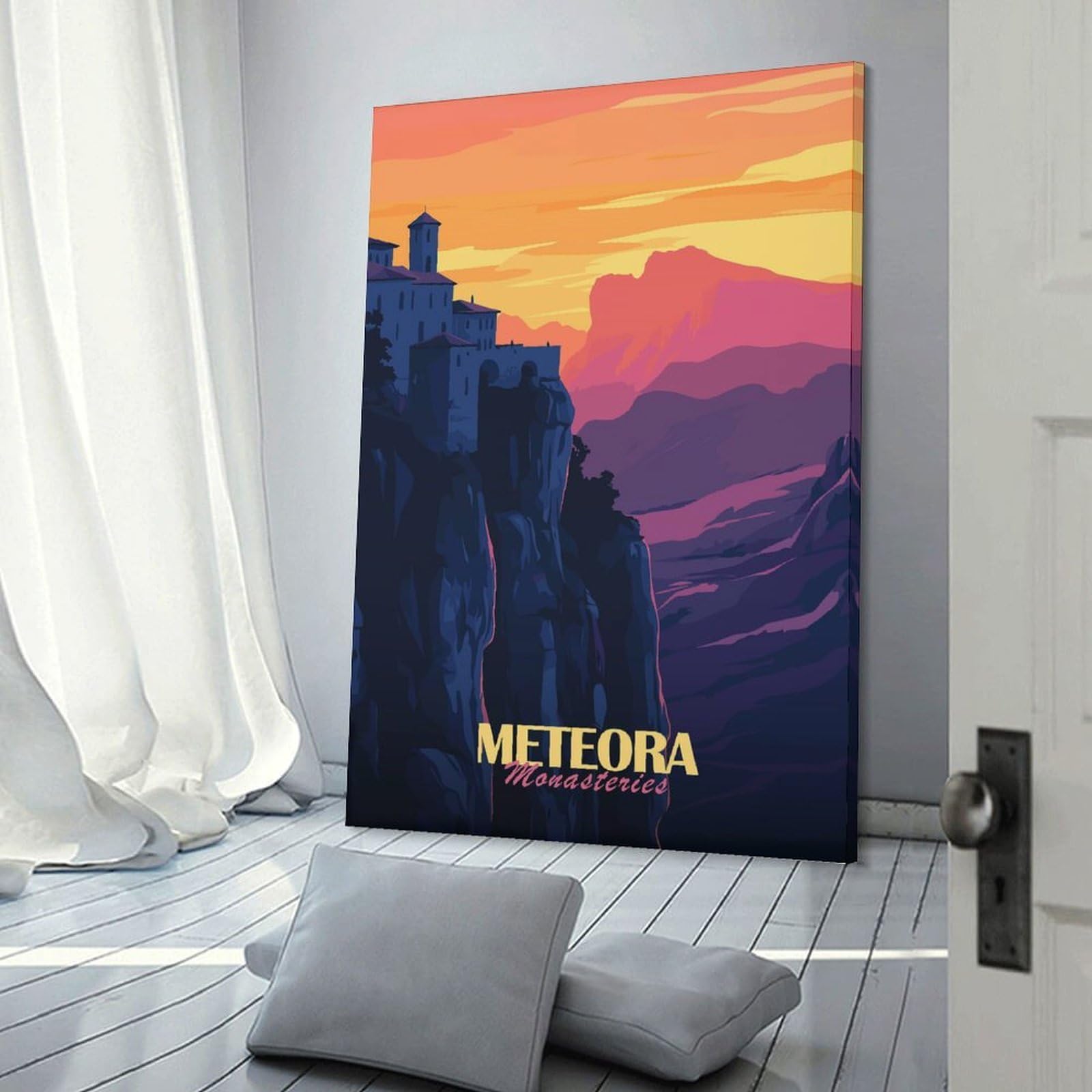 Junmoney Frame-Style-23-1 Meteora Monasteries Sunset Home Decor Wall Art, 20X30inch(50X75cm), For Apartment Walls, Studios Or Work Areas, Stylish Wall Art For Fresh Spaces
