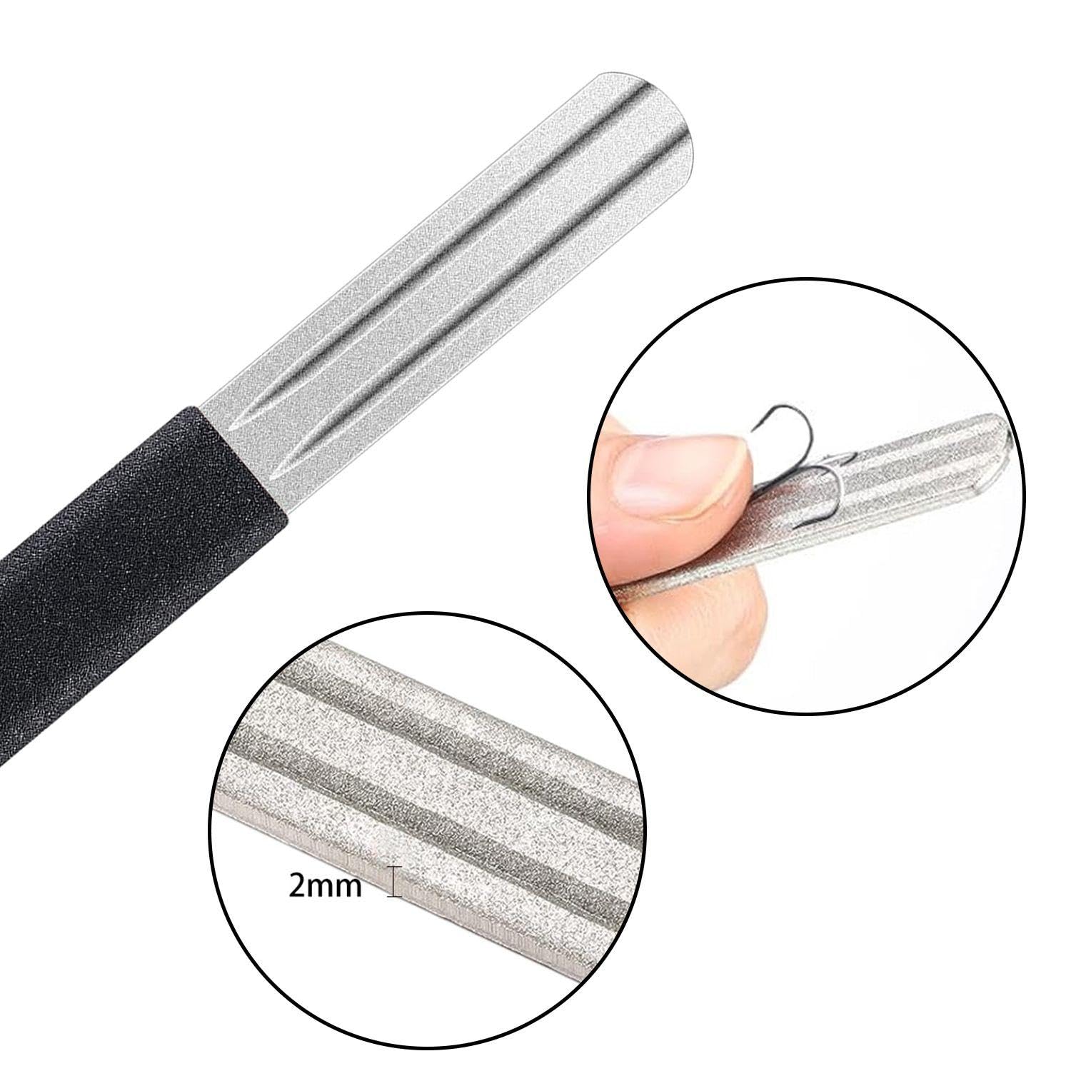 2 Stück Mini-Schleifsteine, 2 Stück Karabiner, Angelhaken-Hakenschärfer, Diamantpfeil-Schleifstein, Praktischer Spitzer, Angelhaken-Zubehör
