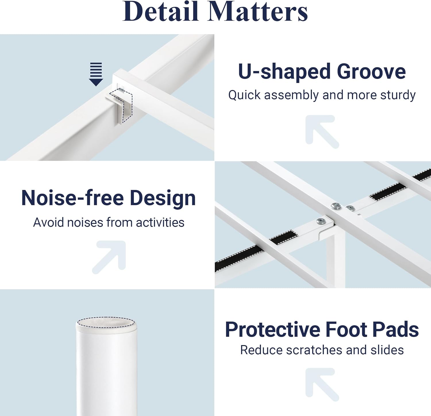 Allewie Full Size Metal Platform Bed Frame with Victorian Vintage Headboard and Footboard/Mattress Foundation/Under Bed Storage/No Box Spring Needed/Noise-Free/Easy Assembly, White - Image 6