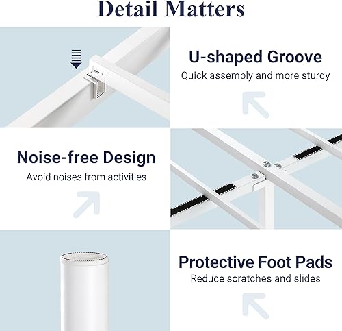 Miniatura 6 de Allewie Base de cama de plataforma de metal tamaño completo con cabecero y estribo vintage victorianosbase de colchónalmacenamiento debajo de la