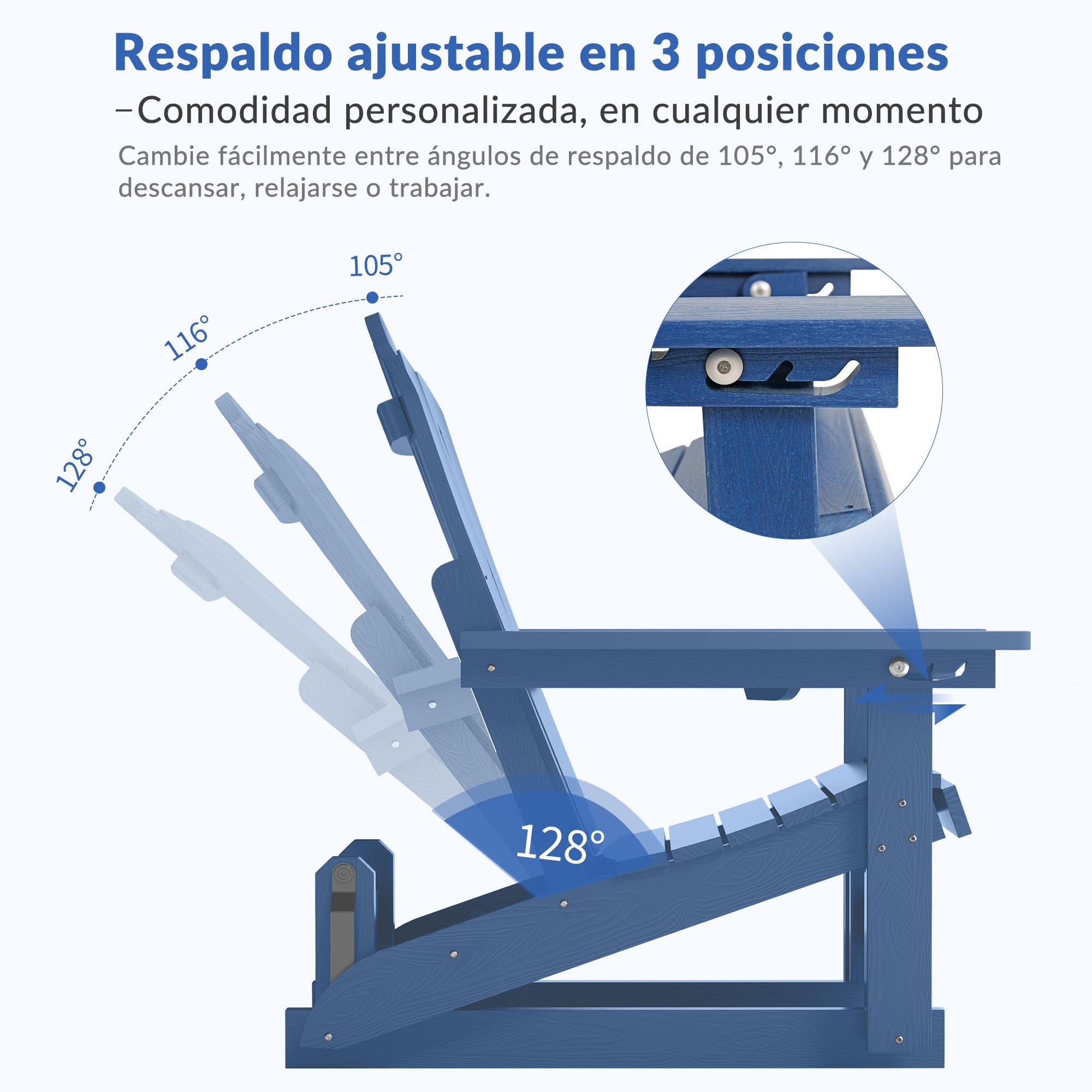Silla Adirondack con Respaldo Ajustable, Mecedora de Patio con Efecto Madera y portavasos, Ideal para Exteriores, con Mecanismo de balanceo Suave y Capacidad de Peso de 200 kg.