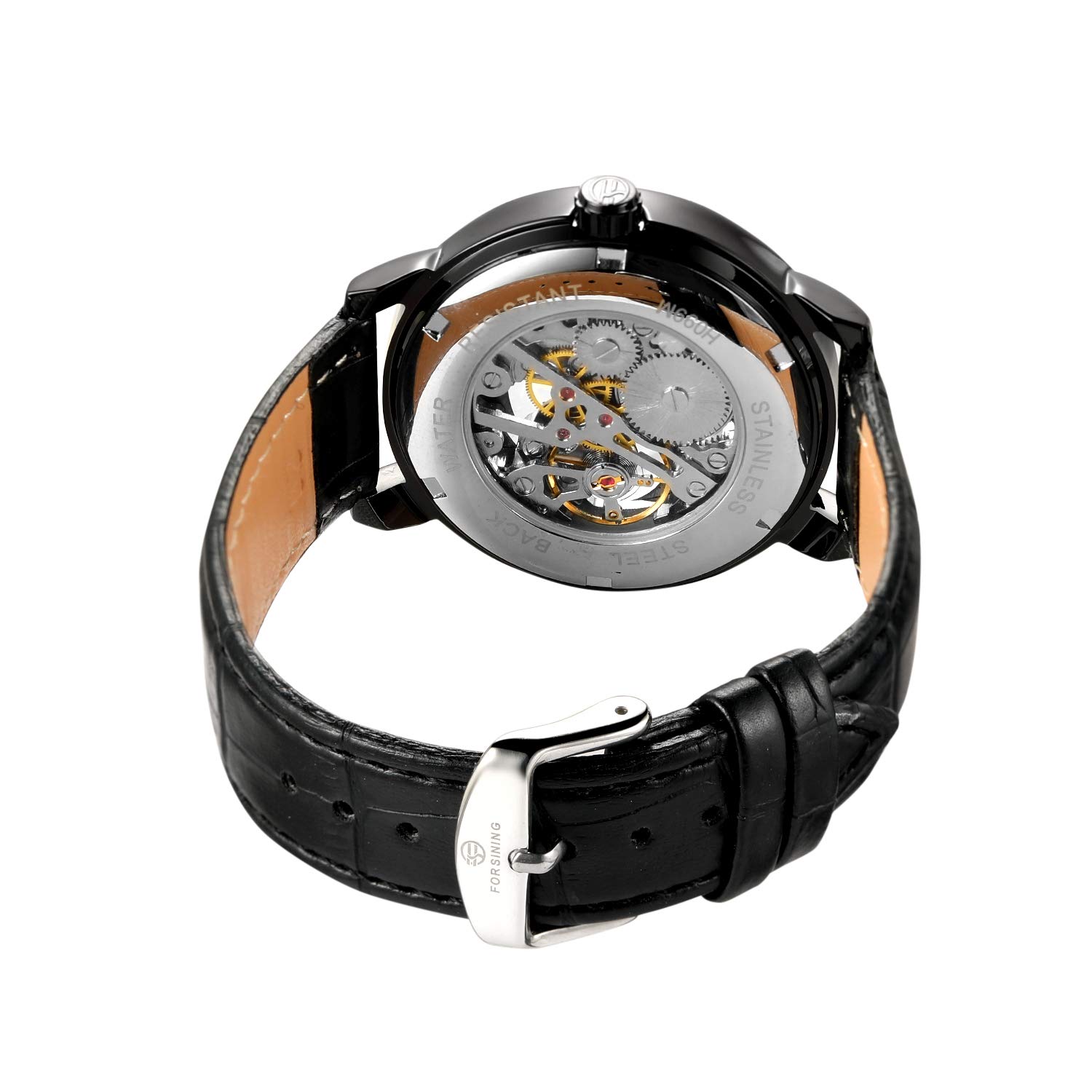 FORSINING Orologio da polso da uomo con cassa in lega di alta qualità, movimento meccanico, stile antico, alla, Nero e argento., Meccanico