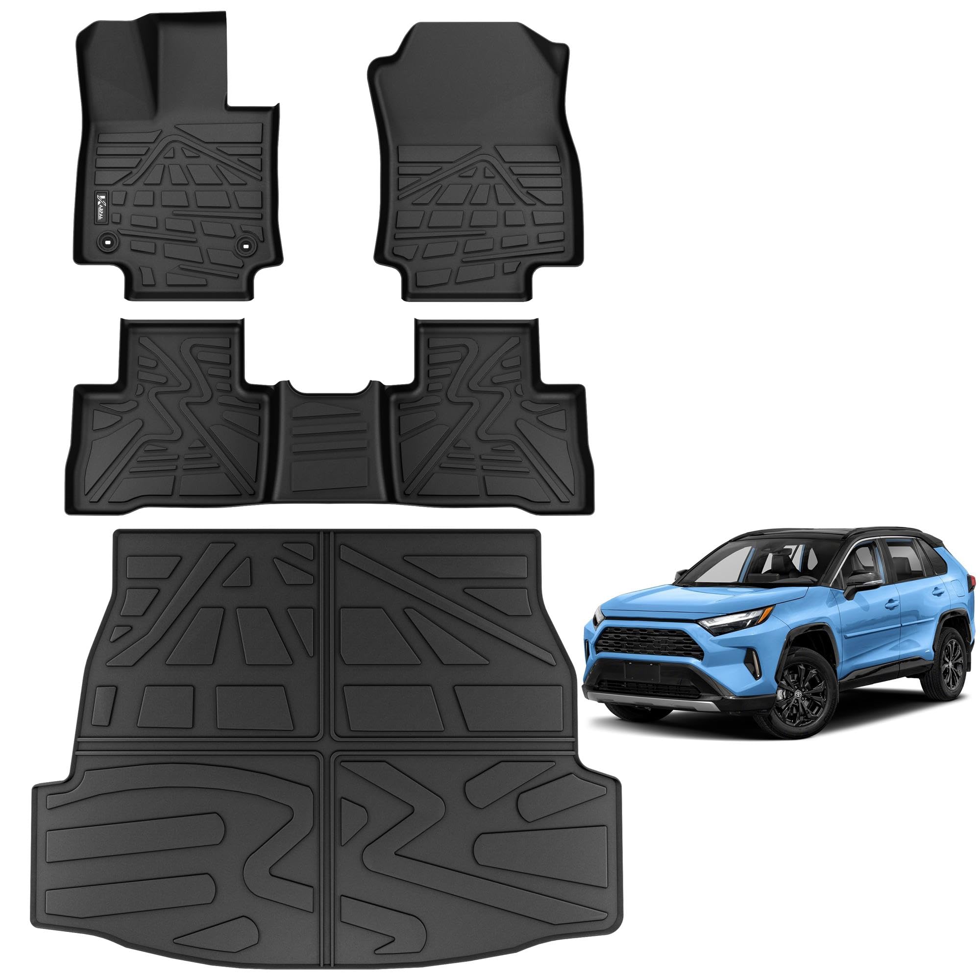 PARTZER Floor Mats Fit for Toyota Rav4 2019-2025 (Include Hybrid) All Weather TPE Custom Fit Front & 2nd &Trunk Mat Floor Liners - 4 PCS