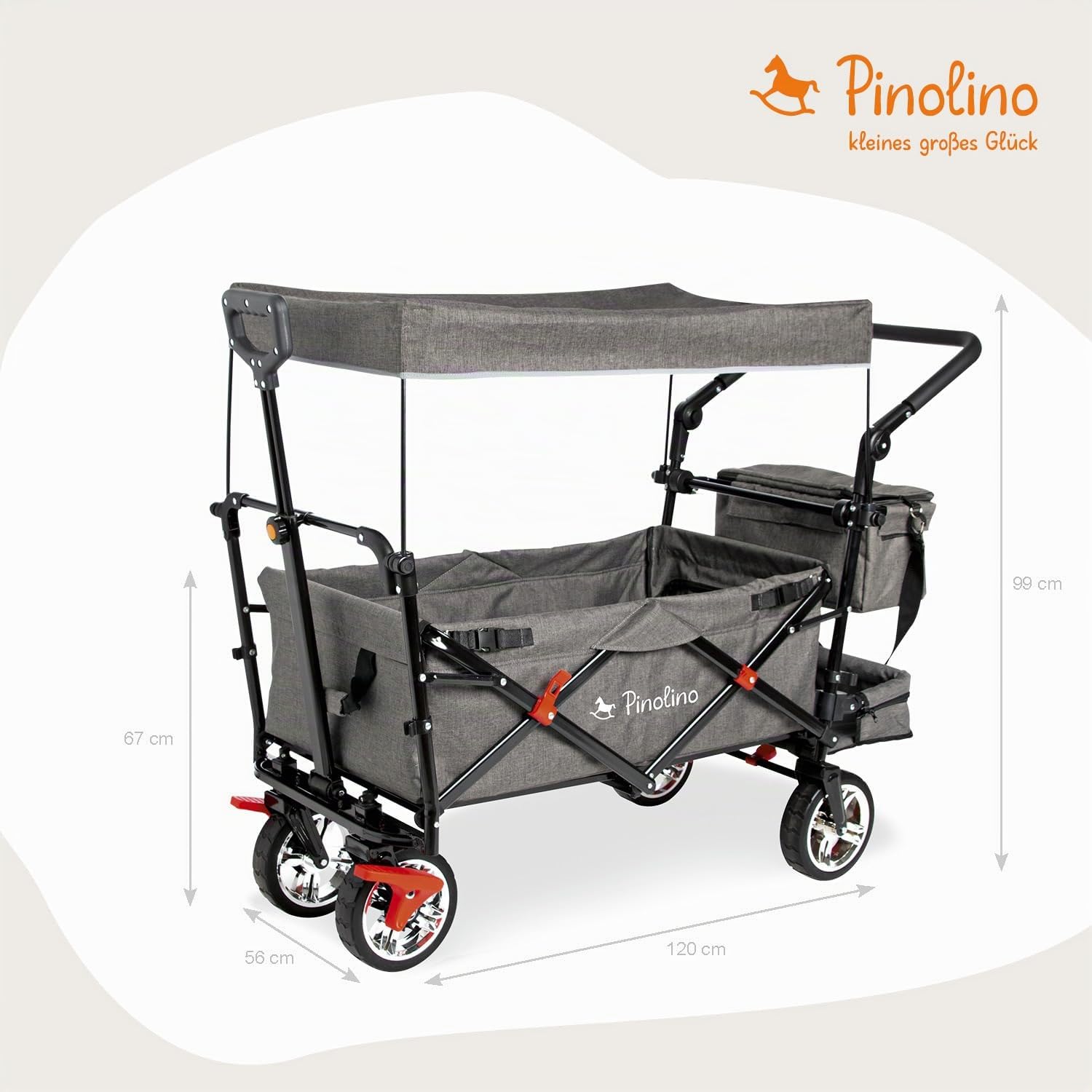 Poussette pliante "AddPlus" avec frein, gris chiné, Charge maximale 80 kg, Homologuée pour le transport d'enfants, Toit solaire inclus, Rallonge de la surface de chargement relevable et amovible