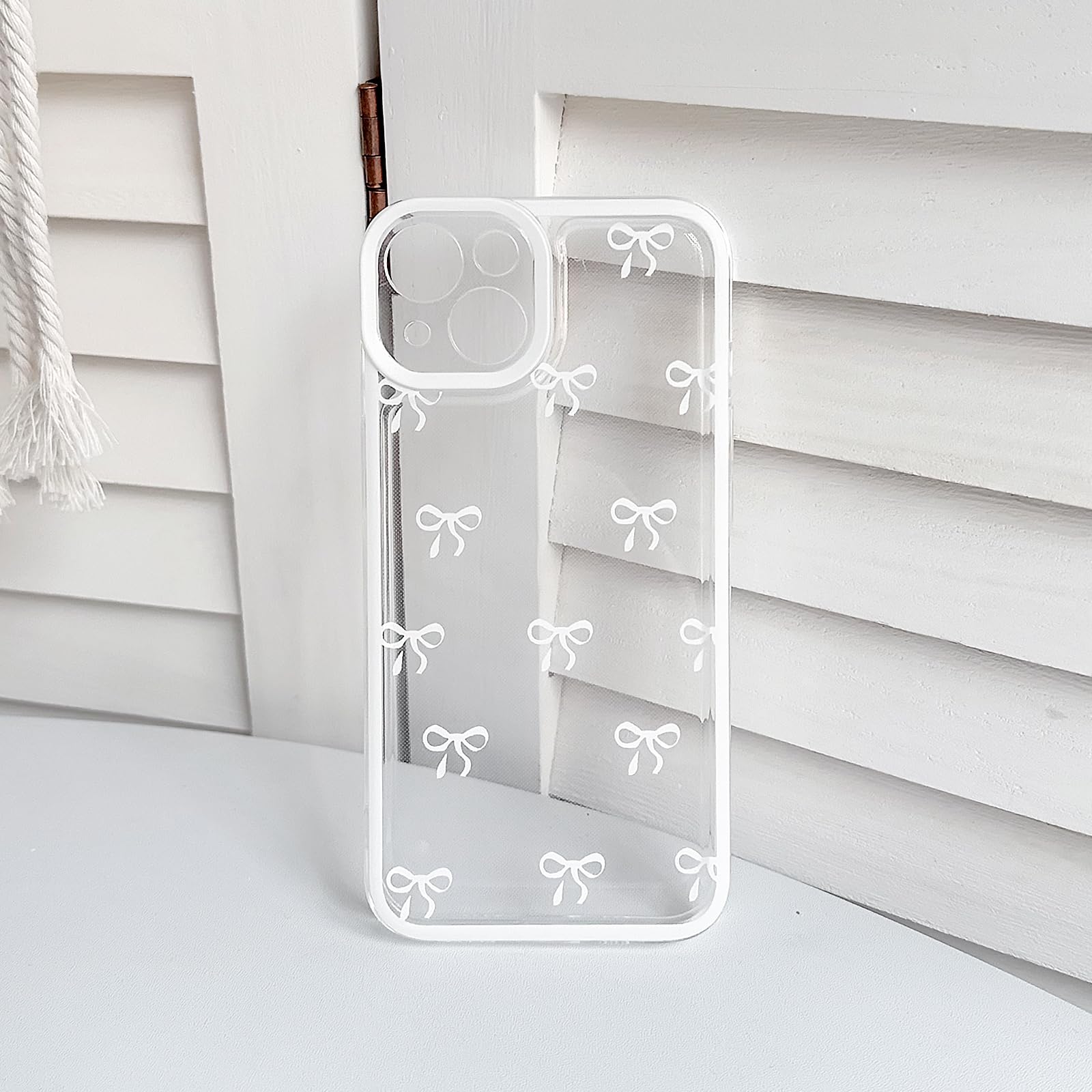 NITITOP Funda Compatible Con IPhone 15 Plus Bonita Transparente Duradera Patrón De Lazo De Cinta Con Nudo Para Niñas Mujeres Lazo Con Correa De Cadena Para Muñeca TPU Suave Transparente A