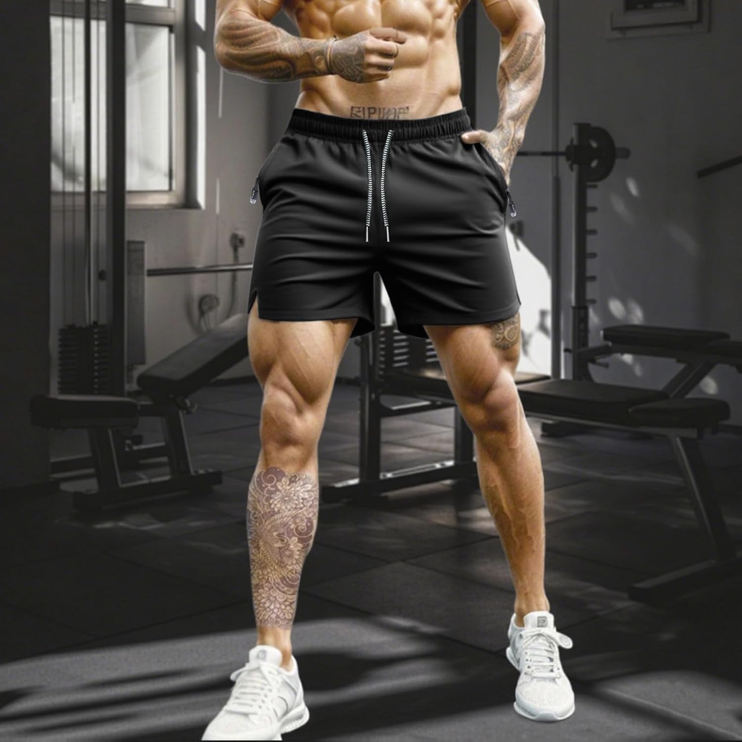 3 Set Men's Workout Athletic Shorts Lightweight Moisture Wicking 3" Running Shorts with Zipper Pockets Gym Beach - Image 2