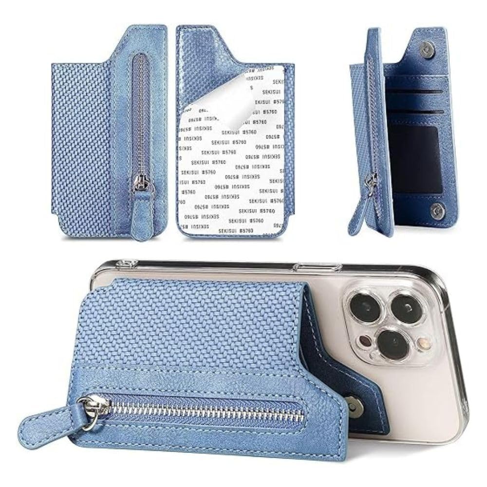 Leather Stick-On Phone Wallet Card Holder Premium Leather Phone Card Holder Stick-on Phone Wallet with Zip, Phone Stand (Multicolor,Pack of 1)-image-21