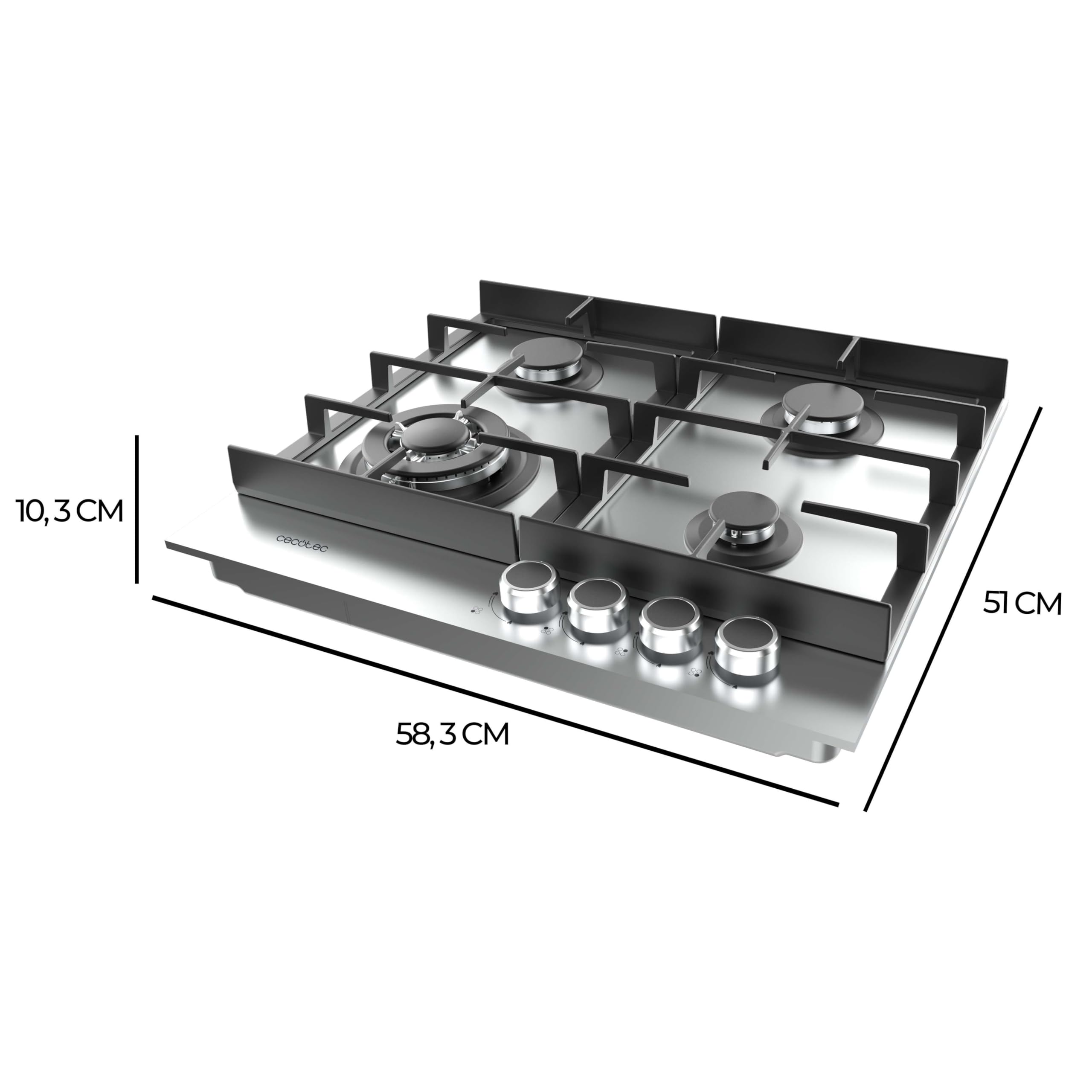Cecotec Placa de Gas 4 Fuegos Bolero Squad G 4400F Inox. 8kW, Acero Inoxidable, Parrillas Hierro Fundido, Quemador WOK Triple Corona, Encendido Electrónico, Seguridad en Válvulas, Accesorio de Gas - 2