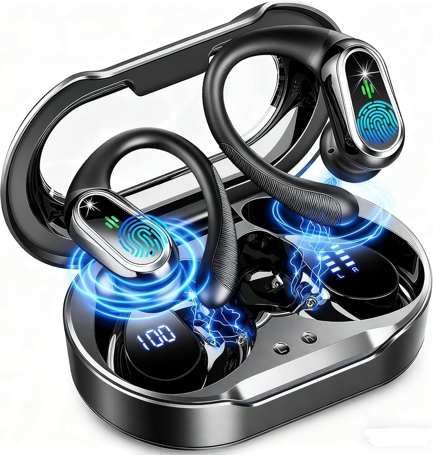 Wireless Earbuds, 2025 Bluetooth 5.4 Headphones Sport, Bluetooth Earbuds with ENC Noise Canceling Mic, 50H Stereo Wireless Headphones IP7 Waterproof with Earhooks, Dual LED Display for Running/Workout - Amazon product rated Grade B