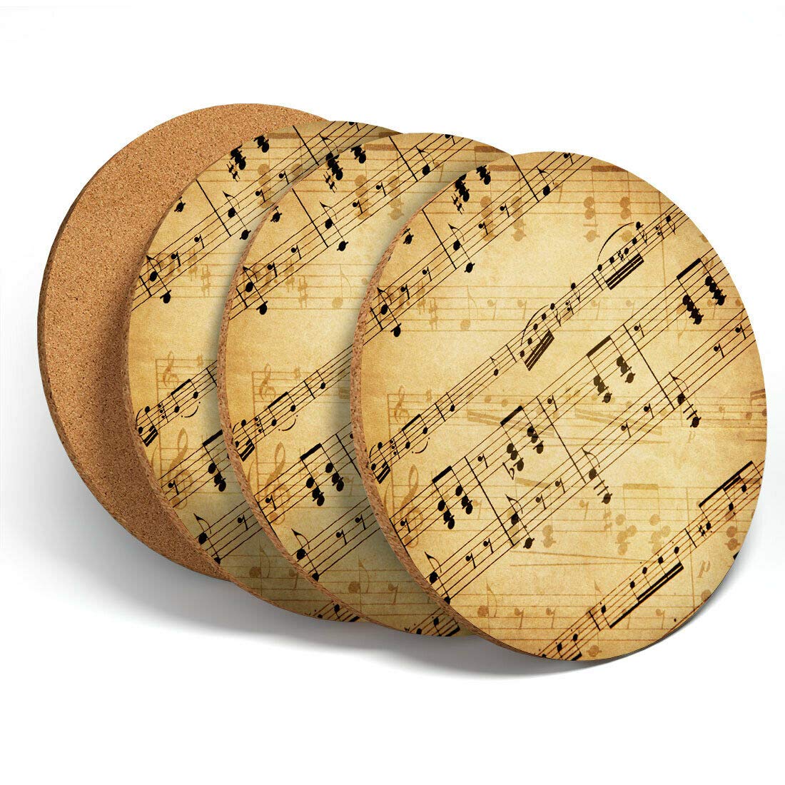 Destination Vinyl4 Set - Musical Notes Sheet Music Coasters - Kitchen Drinks Coaster #3676