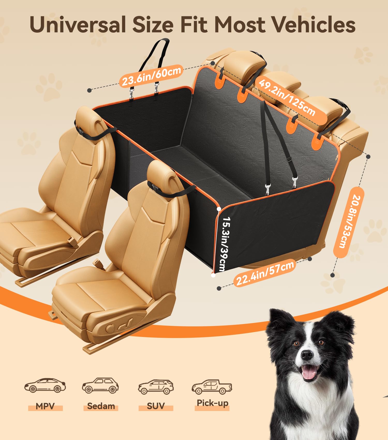 The Fellie Funda de asiento de coche para perro, extensor de asiento trasero de piel sintética impermeable con ventana de malla, funda de asiento trasero antiarañazos con carga de 400 libras, hamaca