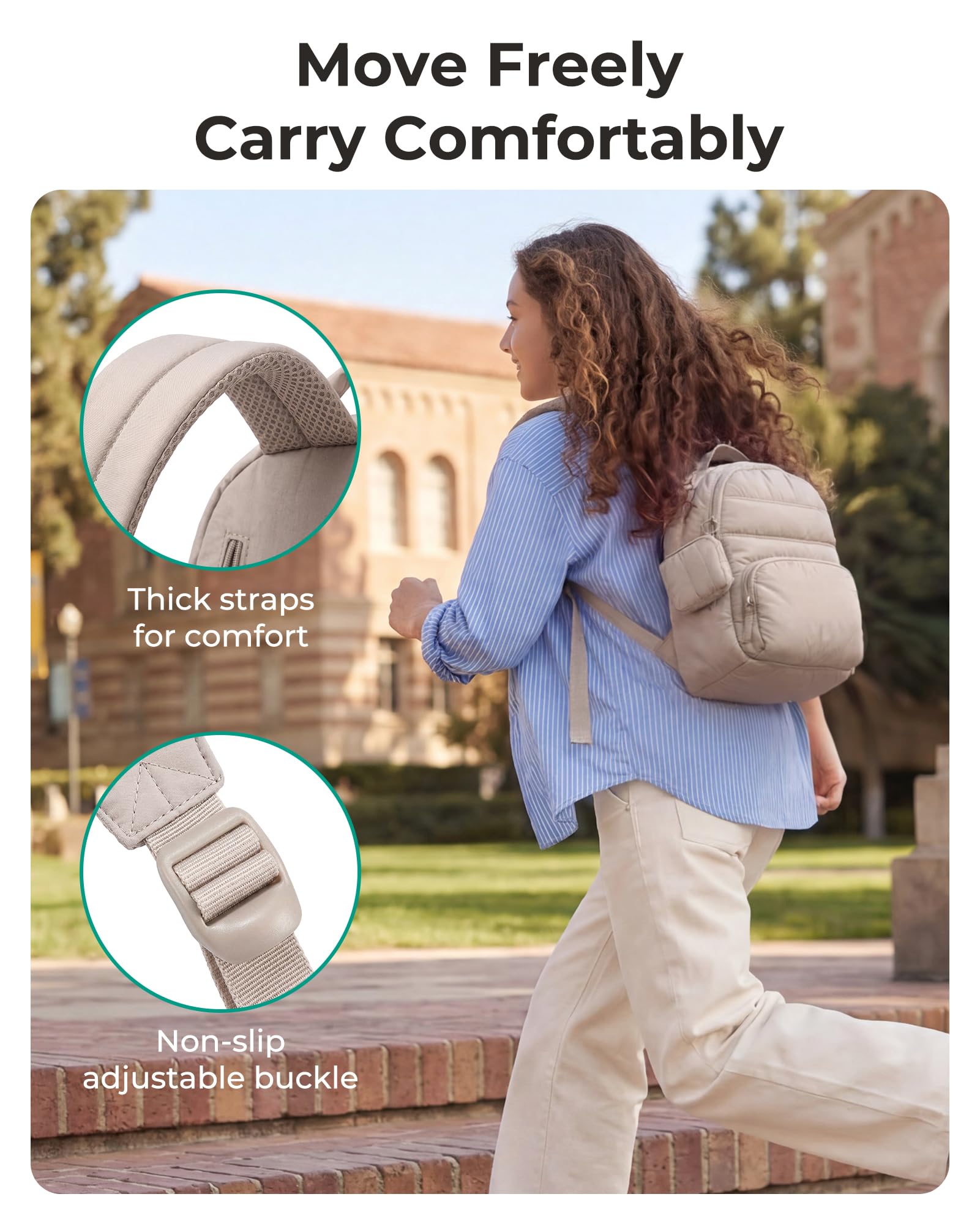 BAGSMART Small Backpacks for Women, Lightweight Puffer Mini Backpack Purse with Pouch, Quilted Casual Daypack, Water-Resistant Bookbag for Daily Travel College, 2-in-1 Set, Latte Brown — view 6