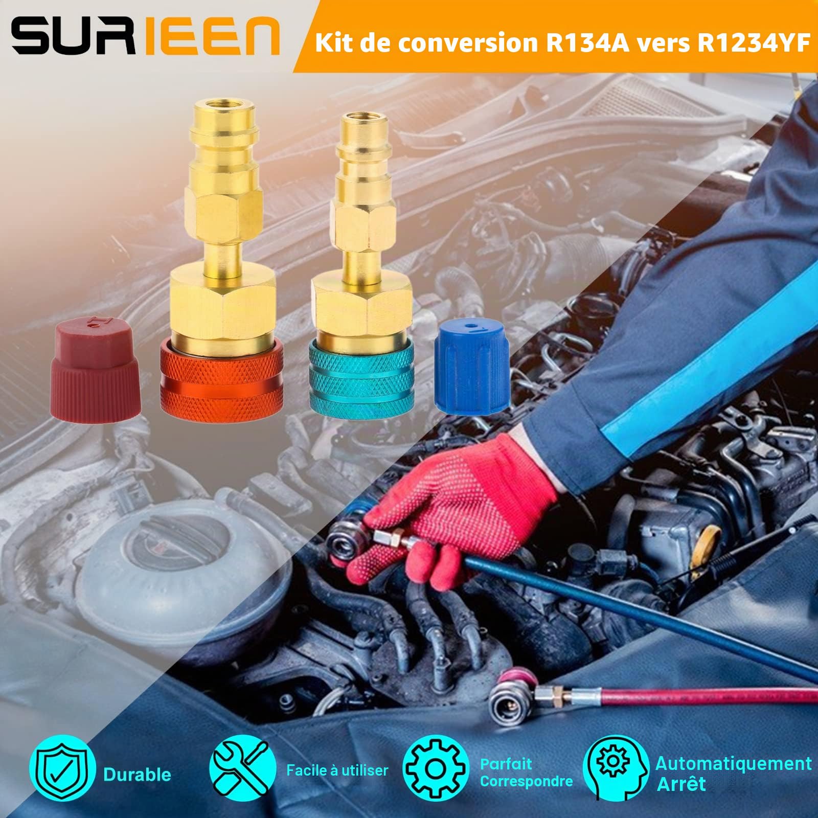 2 pièces Coupleurs Rapides R1234YF vers R134A Adaptateurs de Coupleurs Rapides R1234YF et Connecteurs de Raccord de Tuyau AC pour Charge Réfrigérante R1234YF A/C