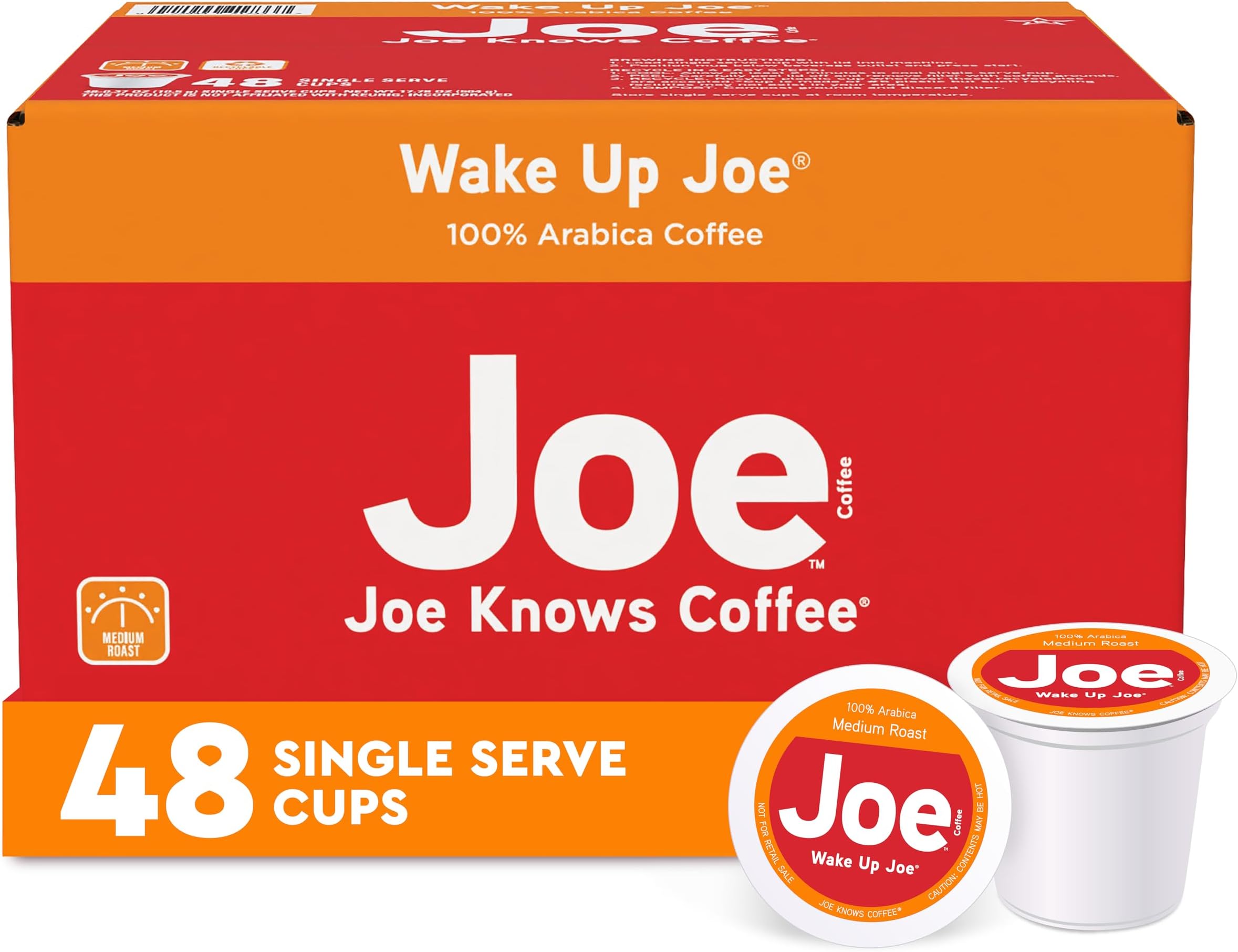 Joe Knows Coffee Single Serve Cups Pods and Capsules, Wake Up Joe, 48 Count