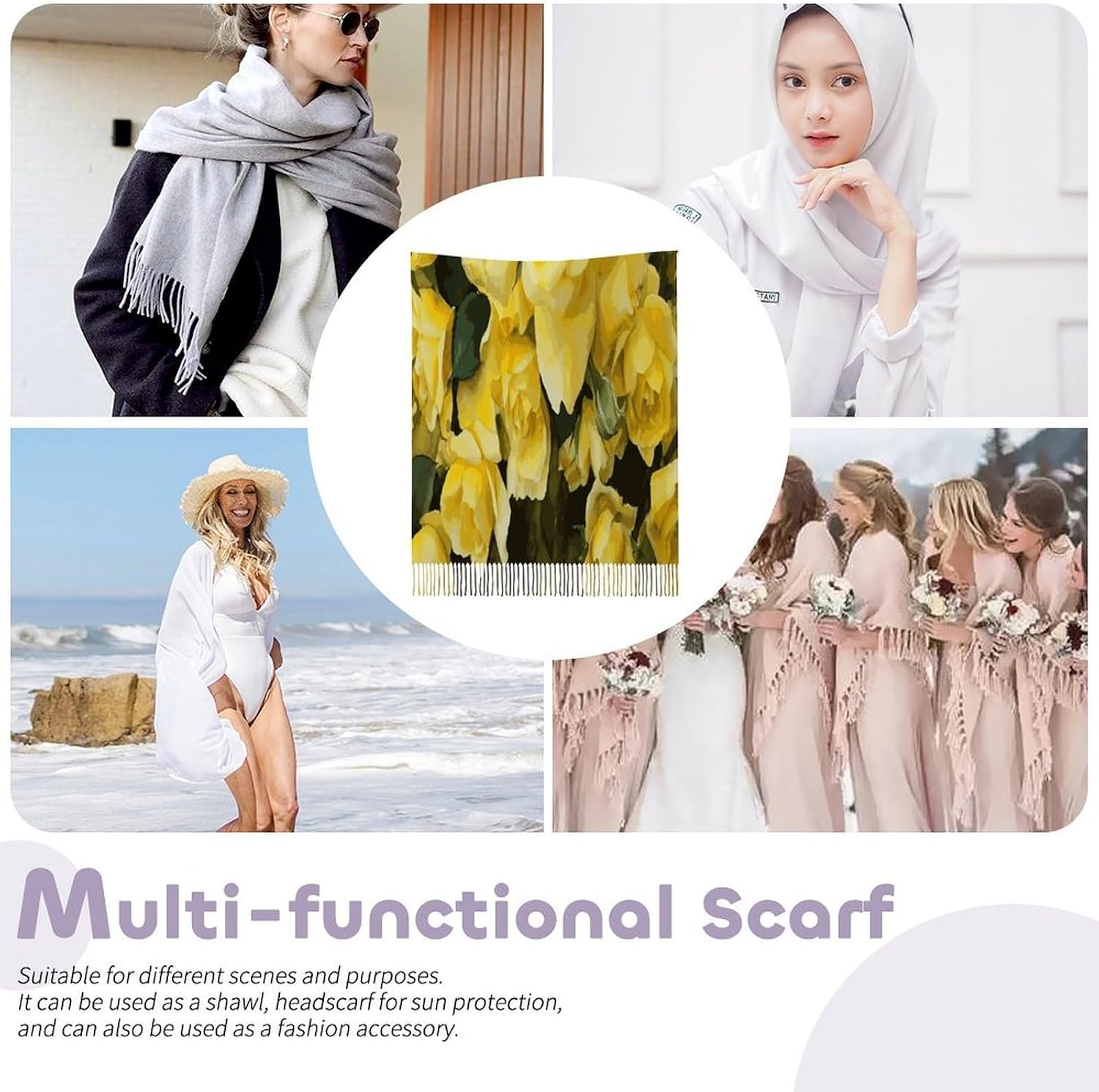 Yellow Rose Scarf for Women Men Soft Warm Fashion Blanket Scarves Classic Cashmere Feel Scarf Long Shawl Large Scarves Cold Weather Thick Blanket Scarfs