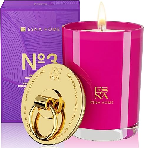 Vela perfumada de aromaterapia, cera de soja natural, aceite esencial de lavanda, 50 horas de larga duración para relajación, vela dorada, tapa de