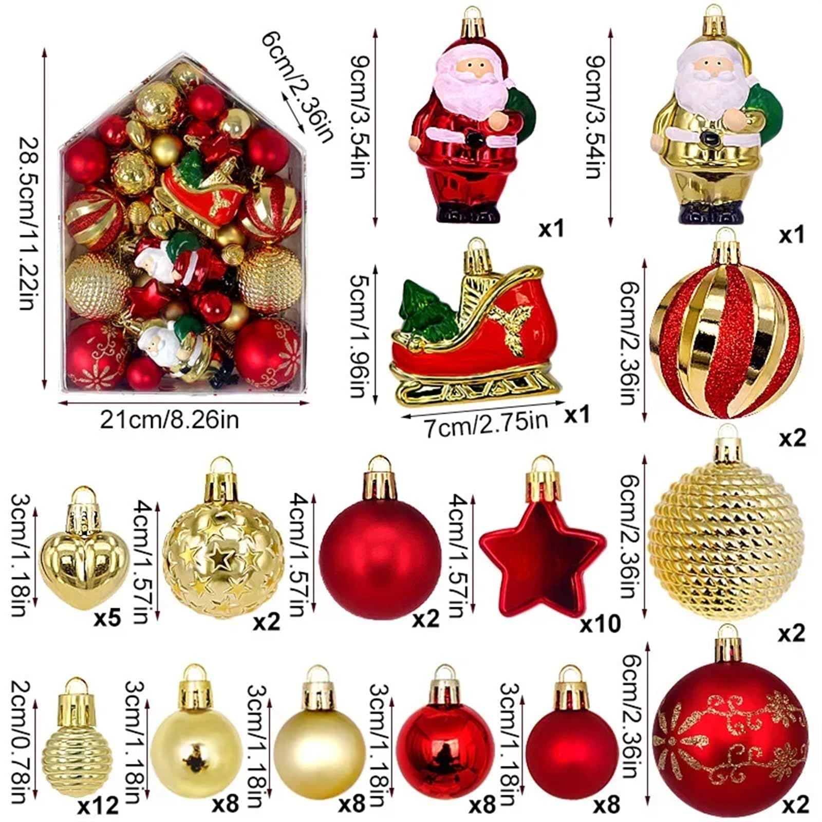 72 bolas de Navidad galvanizadas pintadas para el hogar, adornos para árbol de Navidad, 2-8,5 cm