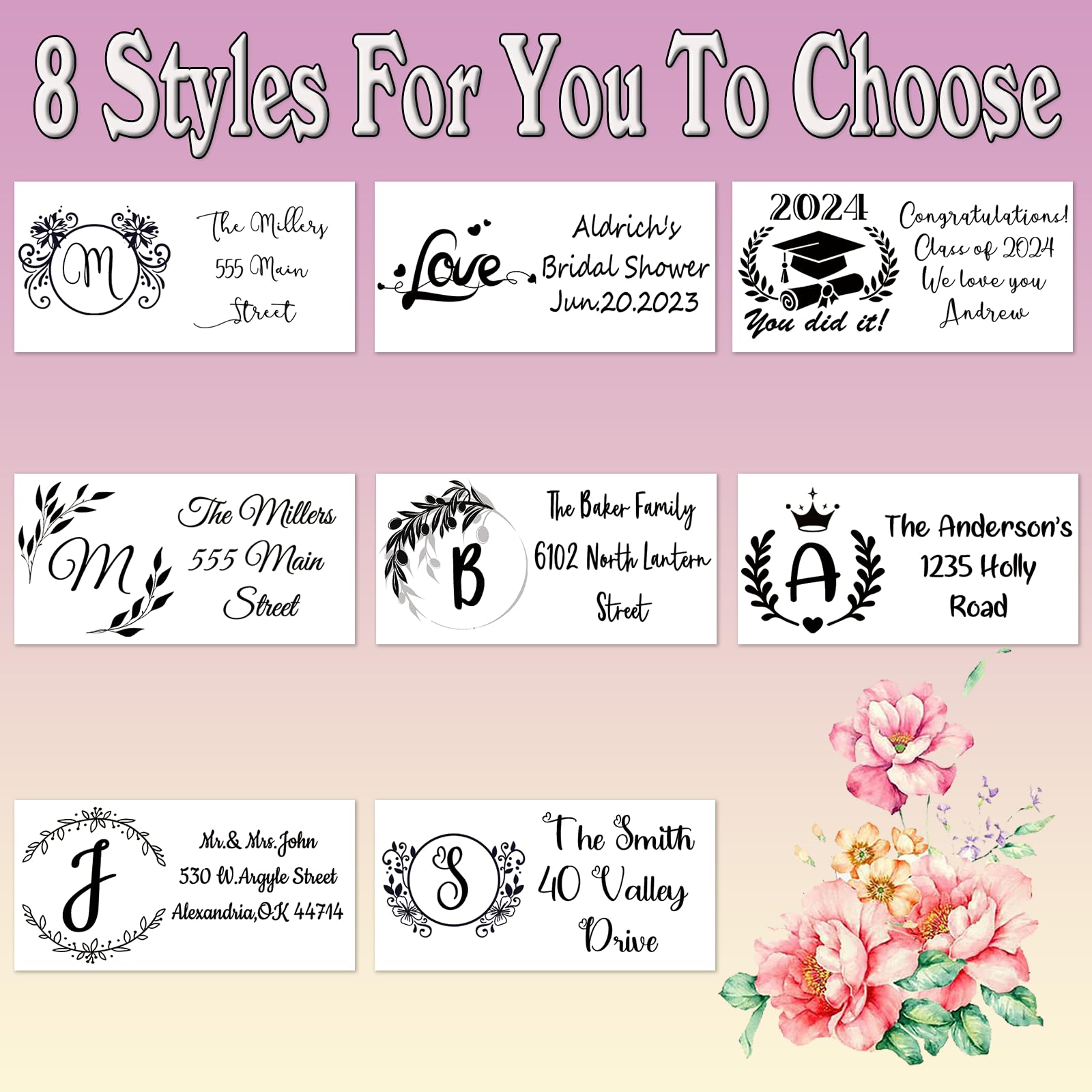 Lot de 50 à 1 000 autocollants rectangulaires personnalisés en vinyle imperméable pour mariage et fête d'anniversaire (12,7 x 7,6 cm)