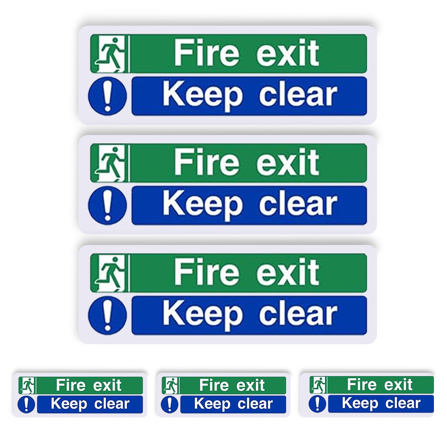 6 Pack Fire Exit Keep Clear Sign 300 x 100mm - Self Adhesive Vinyl Fire Safety Signs - Waterproof UV Resistant Fire Exit Sticker for Doors & Walls - Indoor Outdoor Fire Exit Keep Clear Sign UK BS 5499