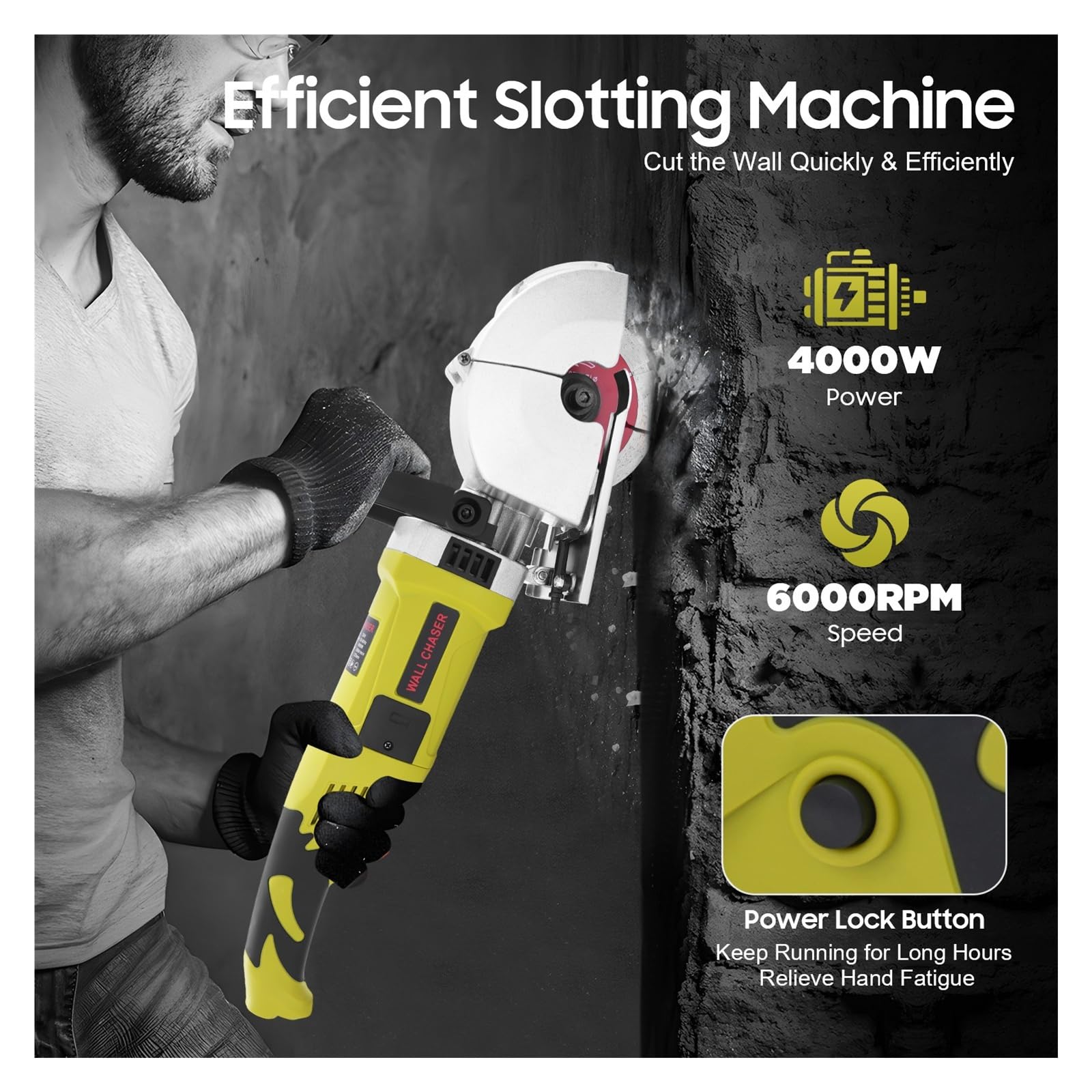 Rozadora de Pared con Extractor de Polvo 4KW 5 Cuchillas for Suelos y Mármol Ladrillo