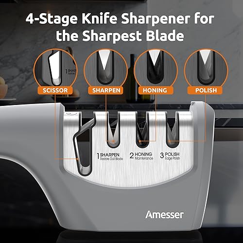 Miniatura 8 de Amesser Afiladores de cuchillos, afilador de cuchillas 4 en 1 y afilador de tijeras, afiladores de cuchillos profesionales para cuchillos de cocina,