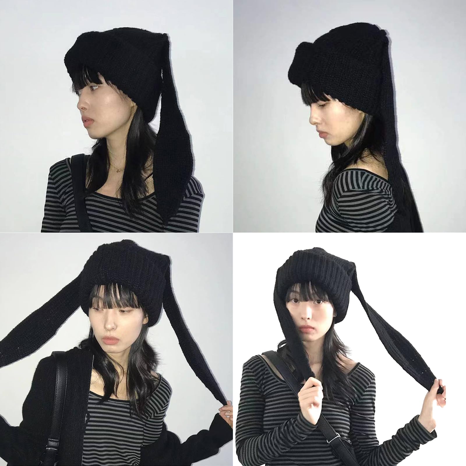 GRABAGECAN Long Shape Adult Ear Protect Hat Winter Warmer Hat Cold Winter Presents for Students Teenagers Black