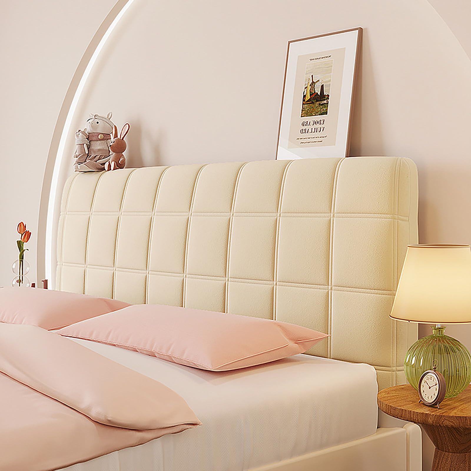 Funda de cabecera tamaño King, Funda elástica para cabecera de Cama, Funda Protectora para cabecera de Cama Acolchada, Gruesa y Resistente al Polvo,Beige Yellow,150cm