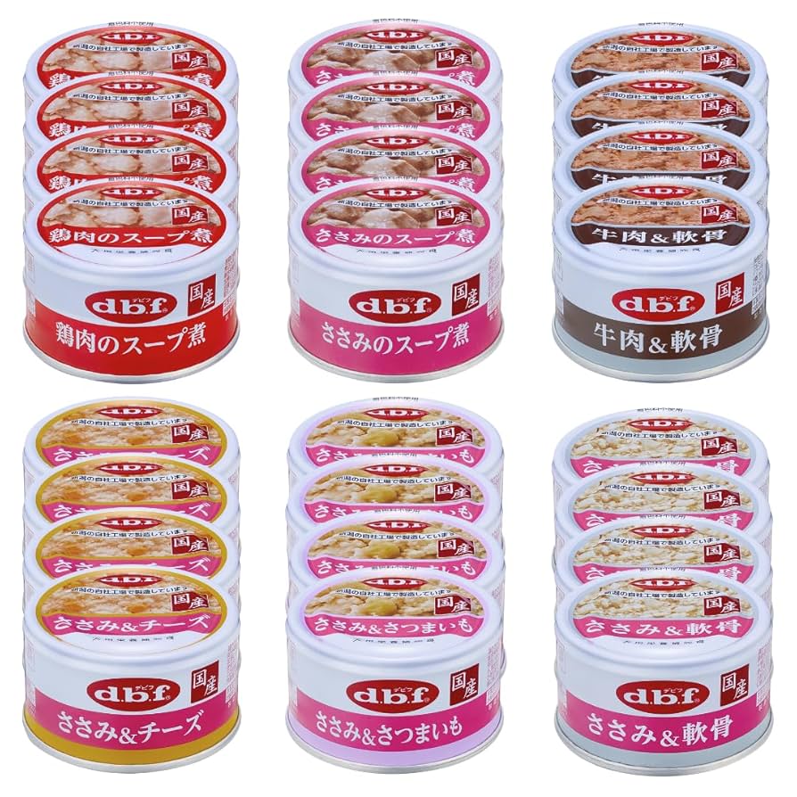 dbf 缶詰　鶏レバー＆チーズ、鶏レバー&さつまいも　デビフ　ペットフード　犬用 Amazon.co.jp: 犬用 缶詰 85g 人気6種 × 各4缶 計24缶セット
