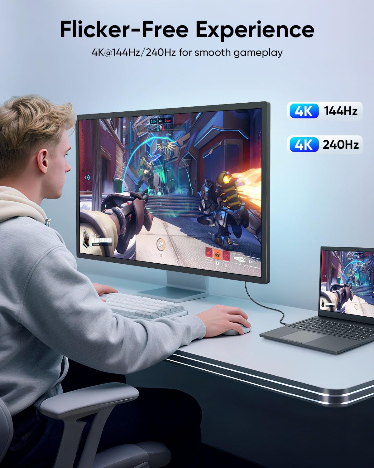 SUNGUY Câble USB-C vers DisplayPort 1m, 8K@60Hz 4K@240Hz, USB C vers DP 32.4Gbps unidirectionnel compatible Thunderbolt 4/3 pour iPhone 16/15 Pro Max, MacBook Pro/Air, iPad, Mac Mini