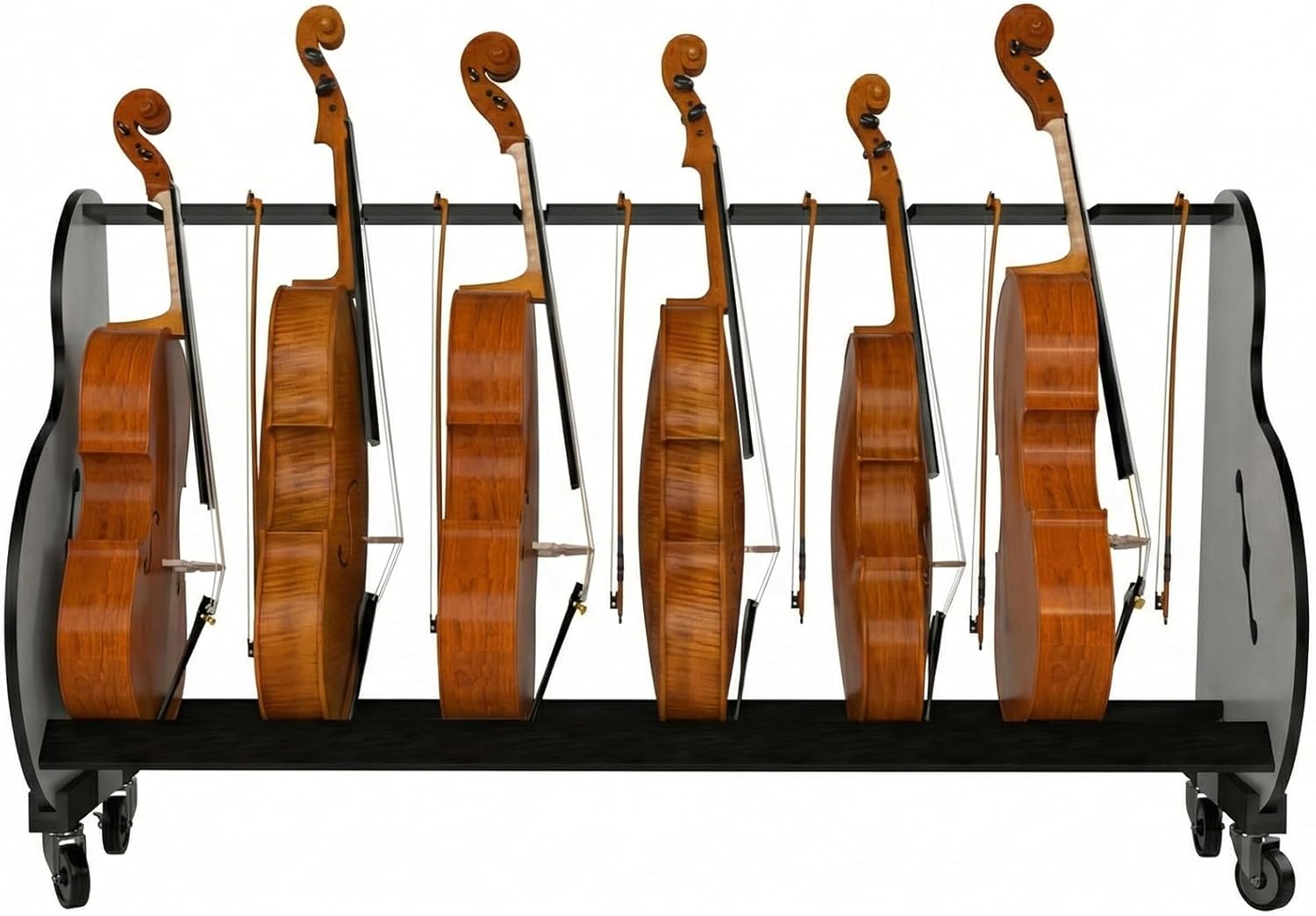 A&S Crafted Products Mobile Cello Storage Cart for Schools (Holds 6) - The Band Room | Rack for ½ to Full-Size Instruments | Made in U.S.A.