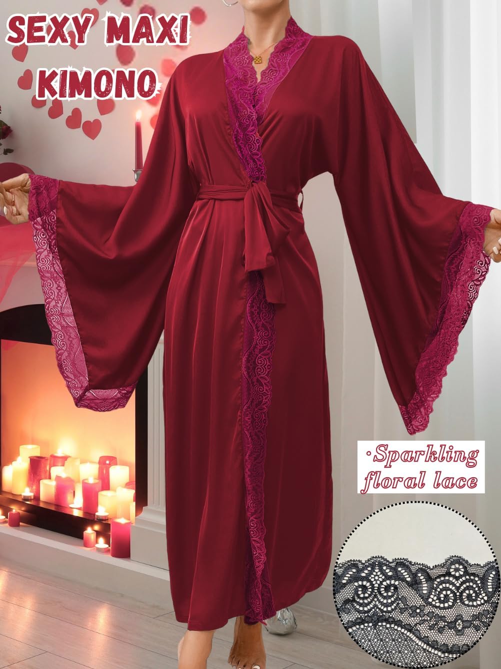 Silk Long Robe For Women, Satin Lace-Trim, Bride Wedding-Night, Bridal Bridesmaid Kimono Robes Lightweight - Image 5