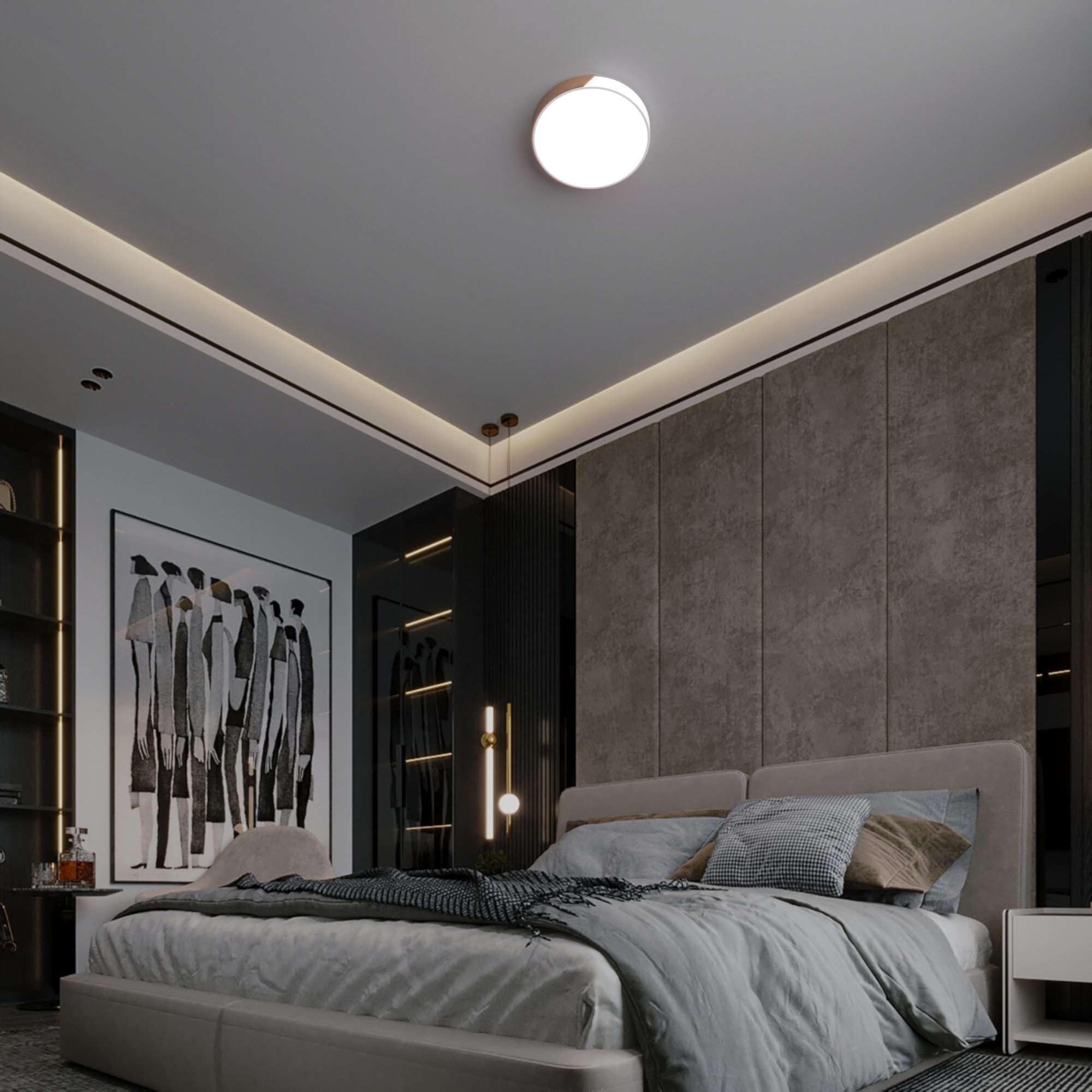 Lámpara de techo LED CCT de 36W y ø50cm | Plafón con Efecto madera IP22 | Iluminación LED con sistema CCT de 3000K, 4000K, 6500K