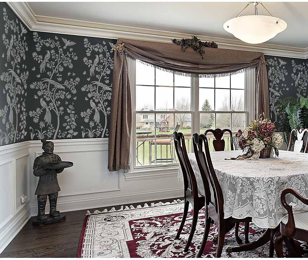 Birds and Roses Chinoiserie Wall Mural Stencil – Large Reusable Stencil for Painting Wall Mural – DIY Wallpaper Alternative for Home Decor (Small)