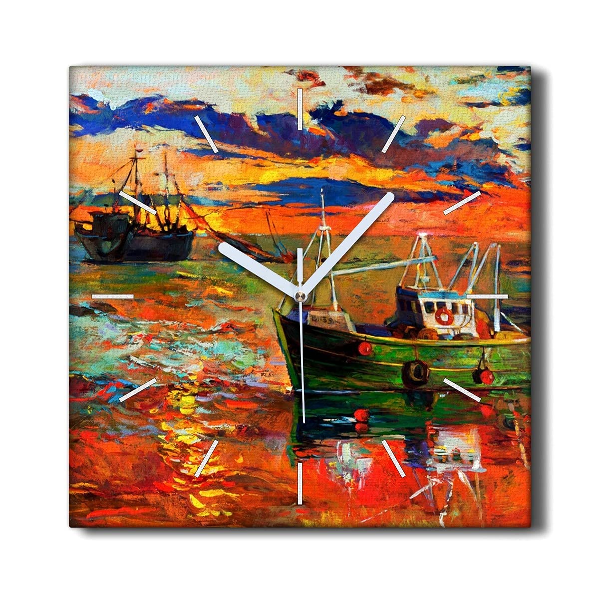 Horloge sur Toile 30x30cm Le Salon Décoration Toile sans tic-tac marine avec navires