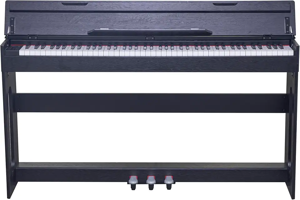 VEDO Piano digital com teclado de 88 teclas pesadas, adequado para iniciantes e profissionais, equipado com pedal triplo, suporta reprodução de música via pen drive USB, conexão com PC/tablet/celular