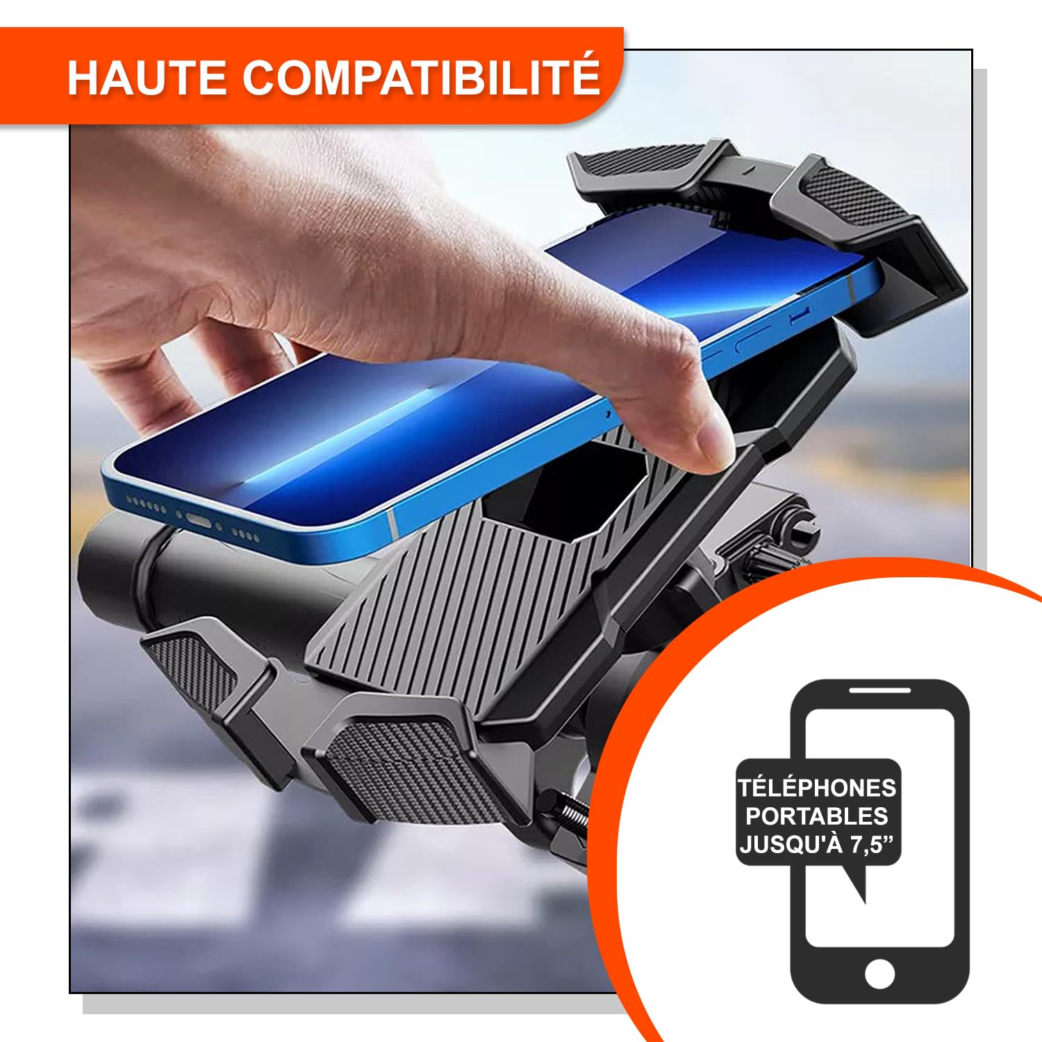 Support Téléphone Universel Trottinette Électrique – 3 Bras, 360°, Jusqu’à 7,5″ – Compatible Toutes Marques