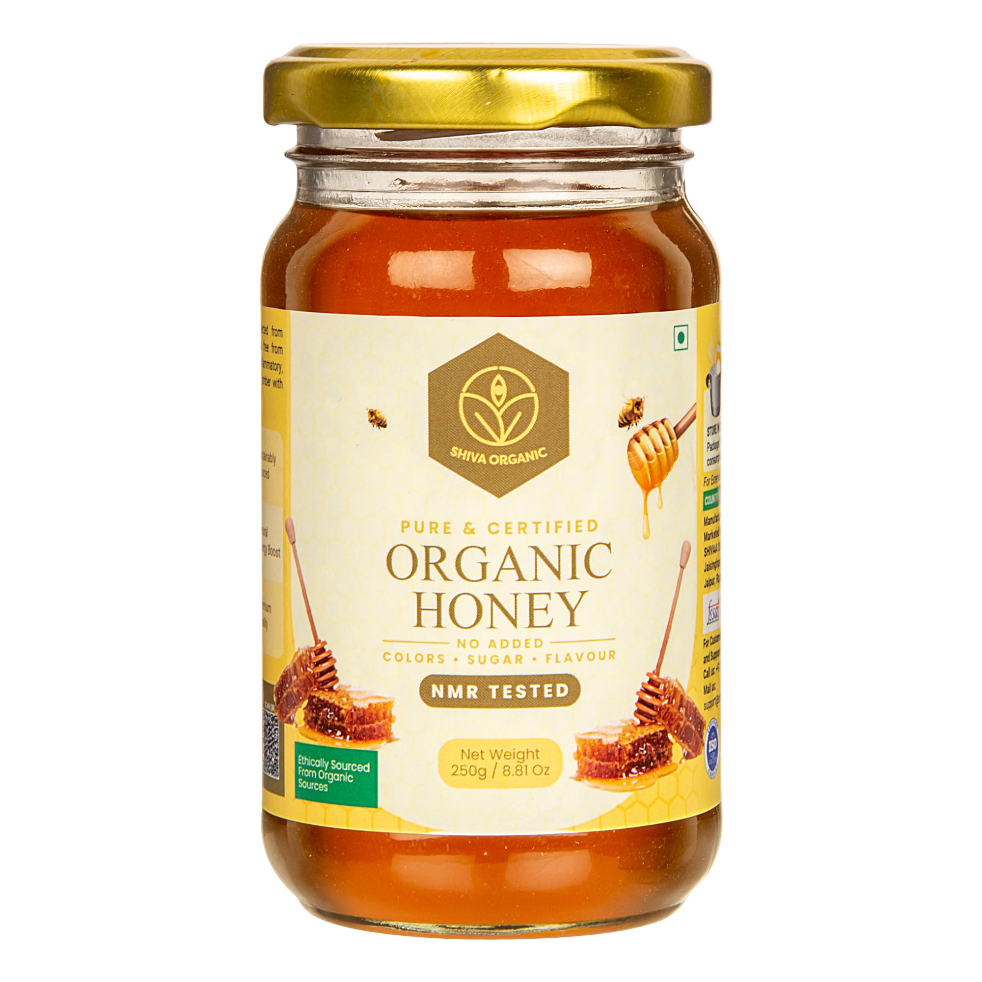 Shiva Organic Raw Organic Certified Honey 250g | 100% Pure NMR Tested | Raw and Unprocessed