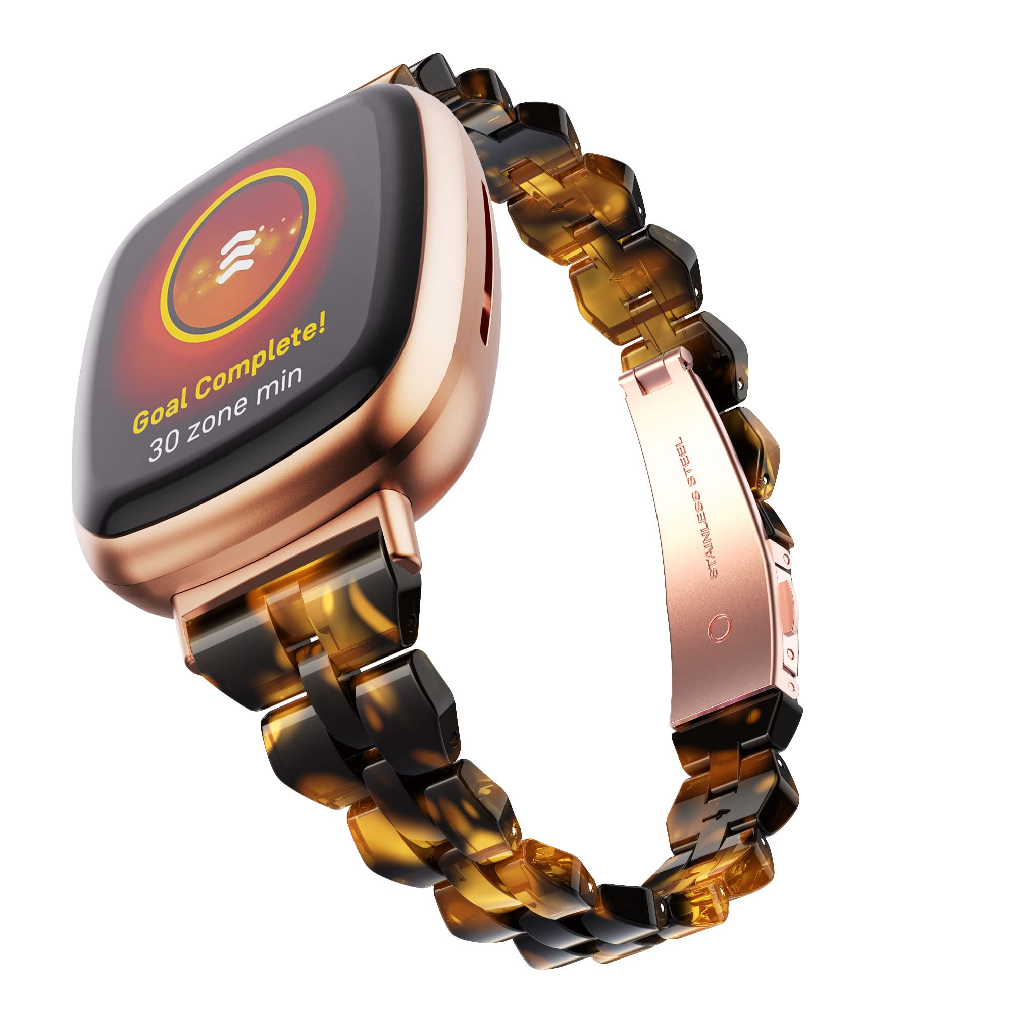 BAIHUIAM Bands Compatible with Fitbit Sense/Versa 3 Bands Women, Slim Resin Band Lightweight Thin Replacement Wristband for Fitbit Versa 3 Smartwatch, Tortoise