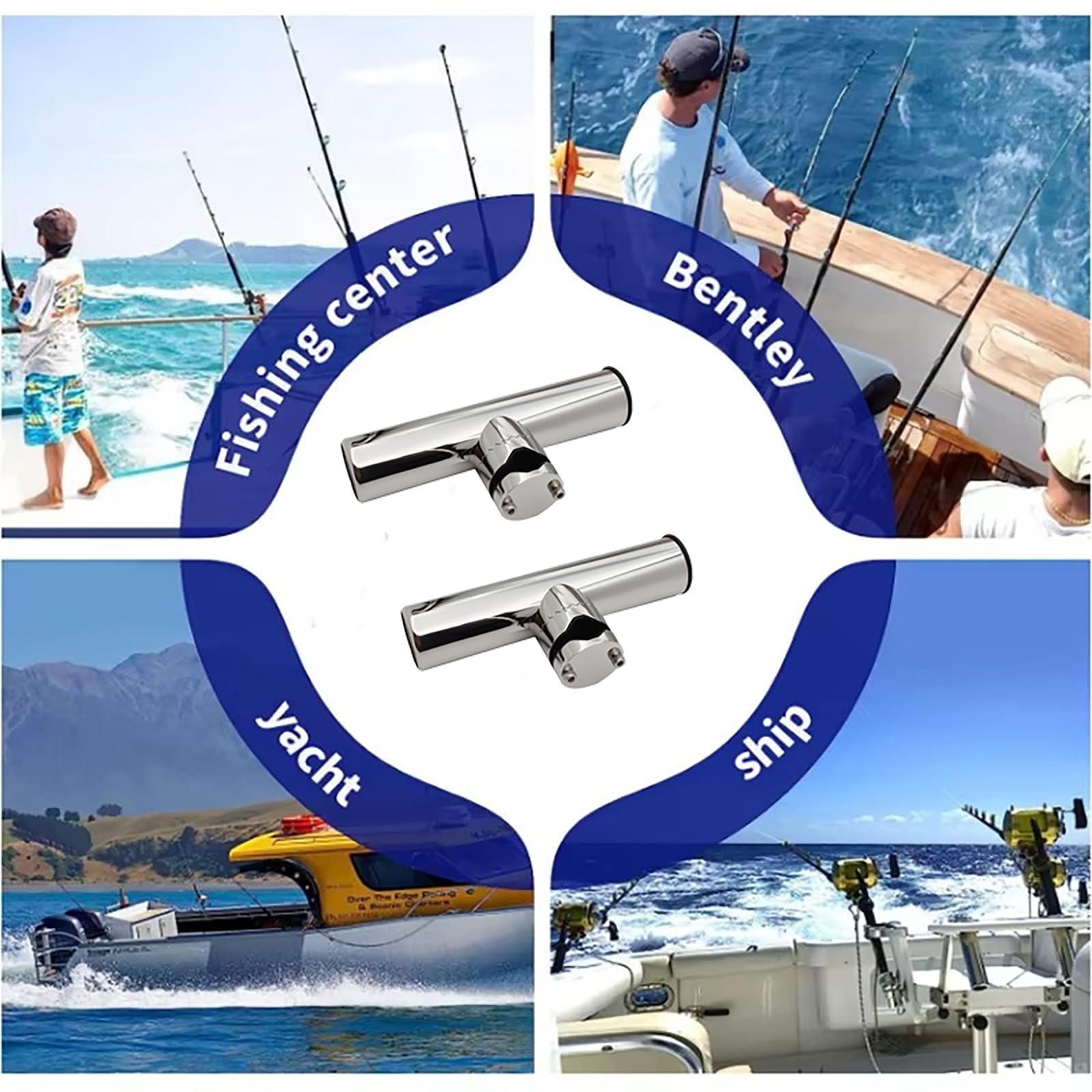 NEWFUN cañeros barco, soporte cañas de pescar, Portacañas marinos de acero inoxidable, clips portacañas marinos para uso en alta mar,cañeros de pesca, guías de 19 mm - 25 mm