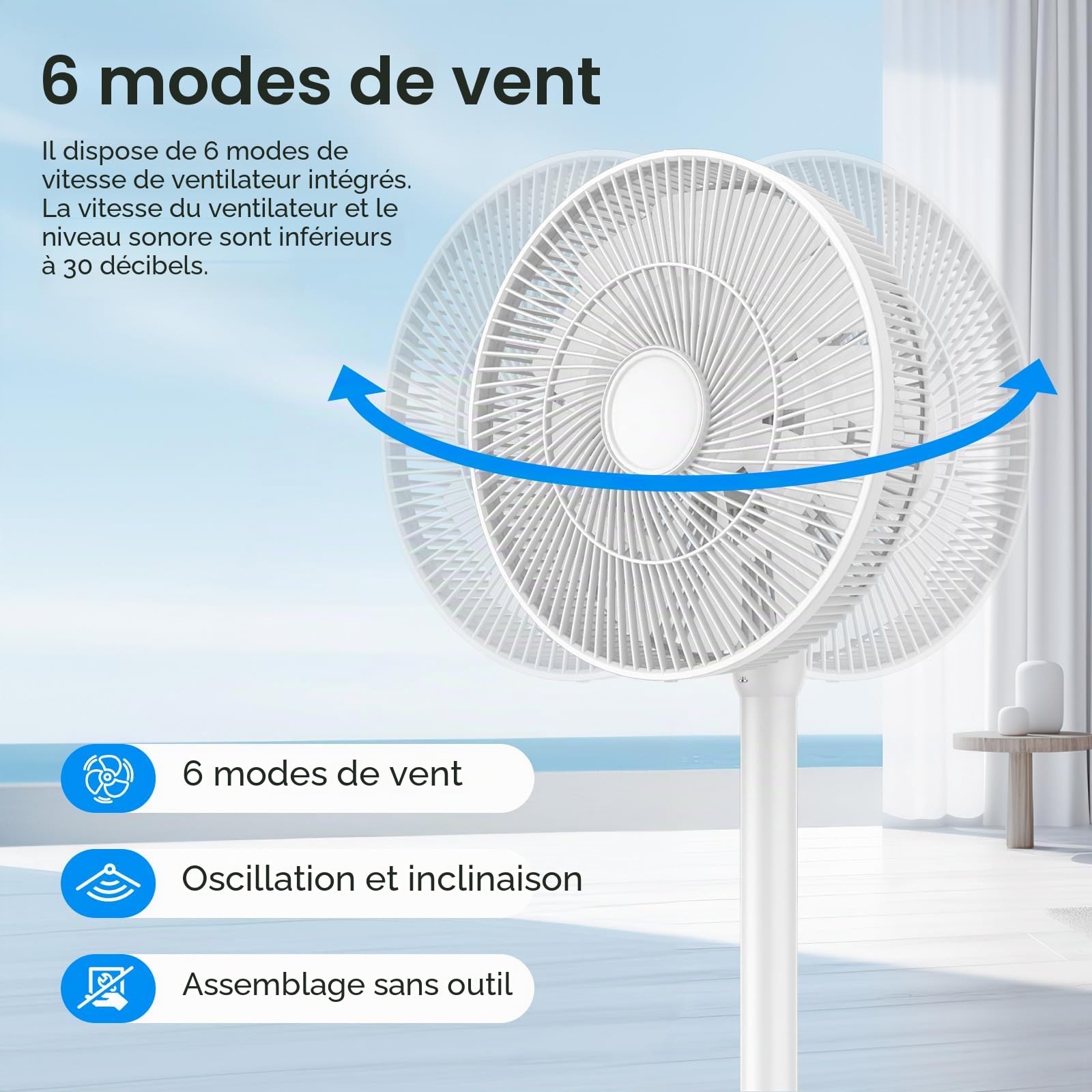 2-in-1 Ventilateur sur Pied Oscillant Silencieux avec Télécommande