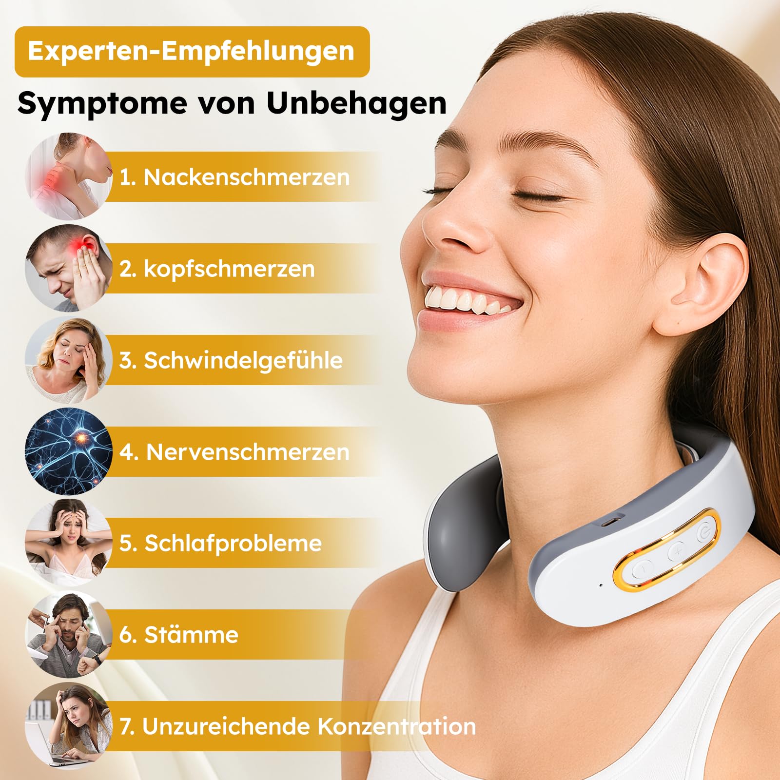 Neurotex Nackenmassagegerät,Mit Stimme und Bio-Neuro-Modulation,Tragbares Beheiztes Nackenmassagegerät,6 Modi,9 Intensitätsstufen,Elektrische Lmpulse Gegen Schmerzen für Damen Herren(Weiß)